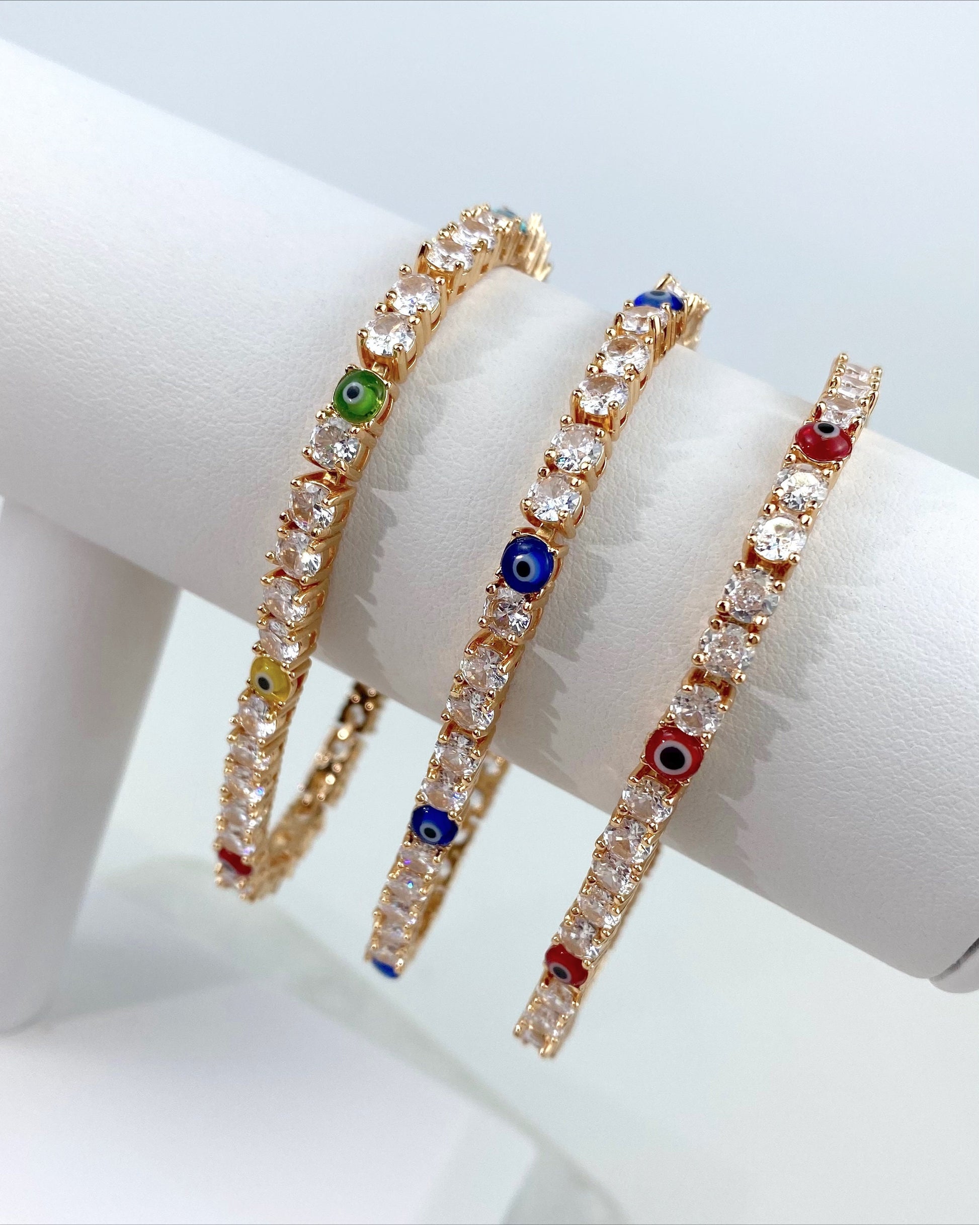 18k Rose Gold Filled Rhinestone Diamond with Zirconia Colored Greek Eyes Bracelet Wholesale Jewelry Supplies