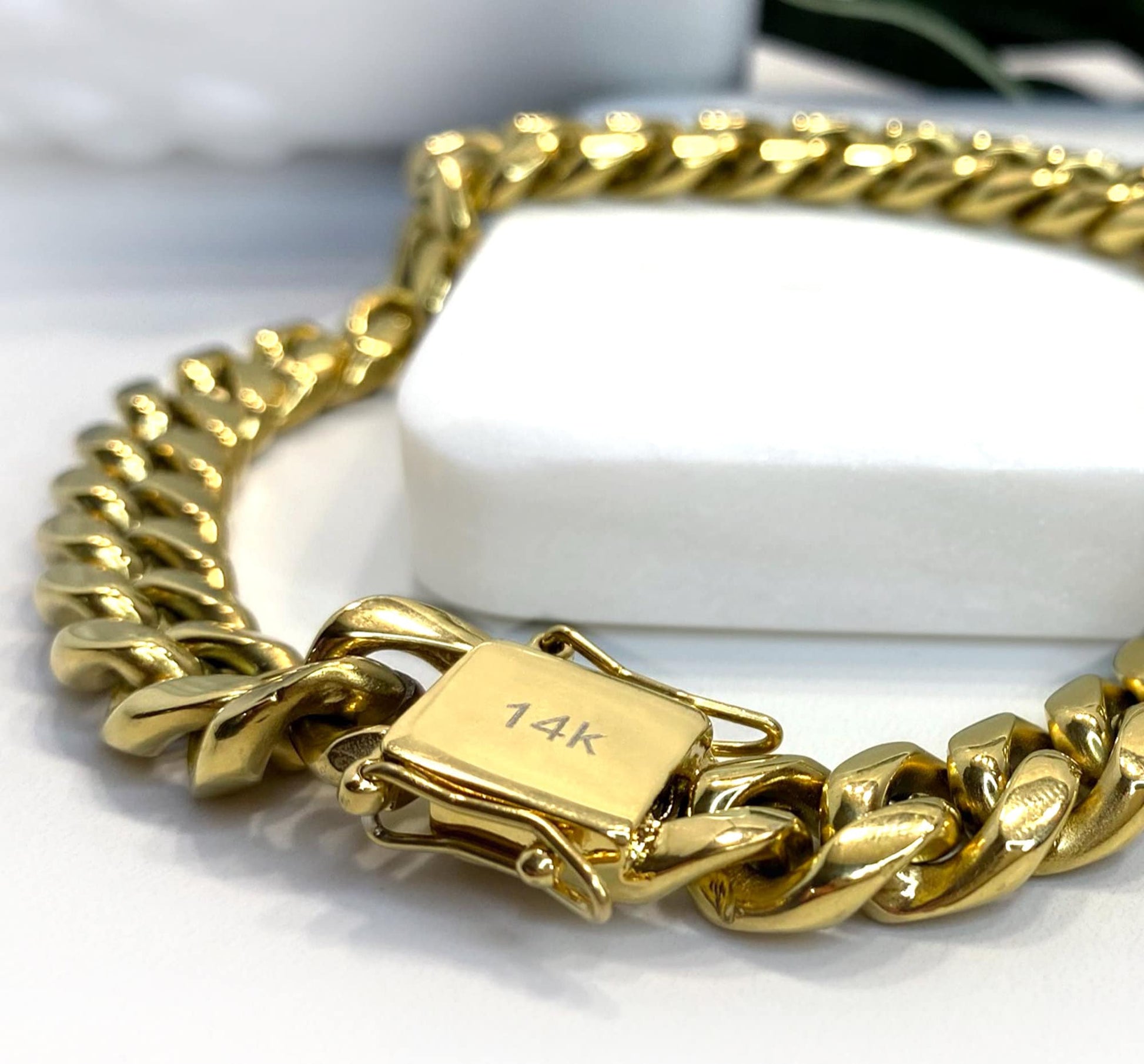 14mm Miami Cuban Link Bracelet In 14k Gold Filled Featuring Double Safety Lock Box Clasp, Unisex Curb Chain, Wholesale Jewelry Supplies