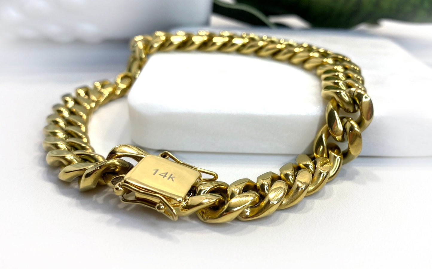 8mm Miami Cuban Link Bracelet In 14k Gold Filled Featuring Double Safety Lock Box Clasp, Unisex Curb Chain, Wholesale Jewelry Supplies