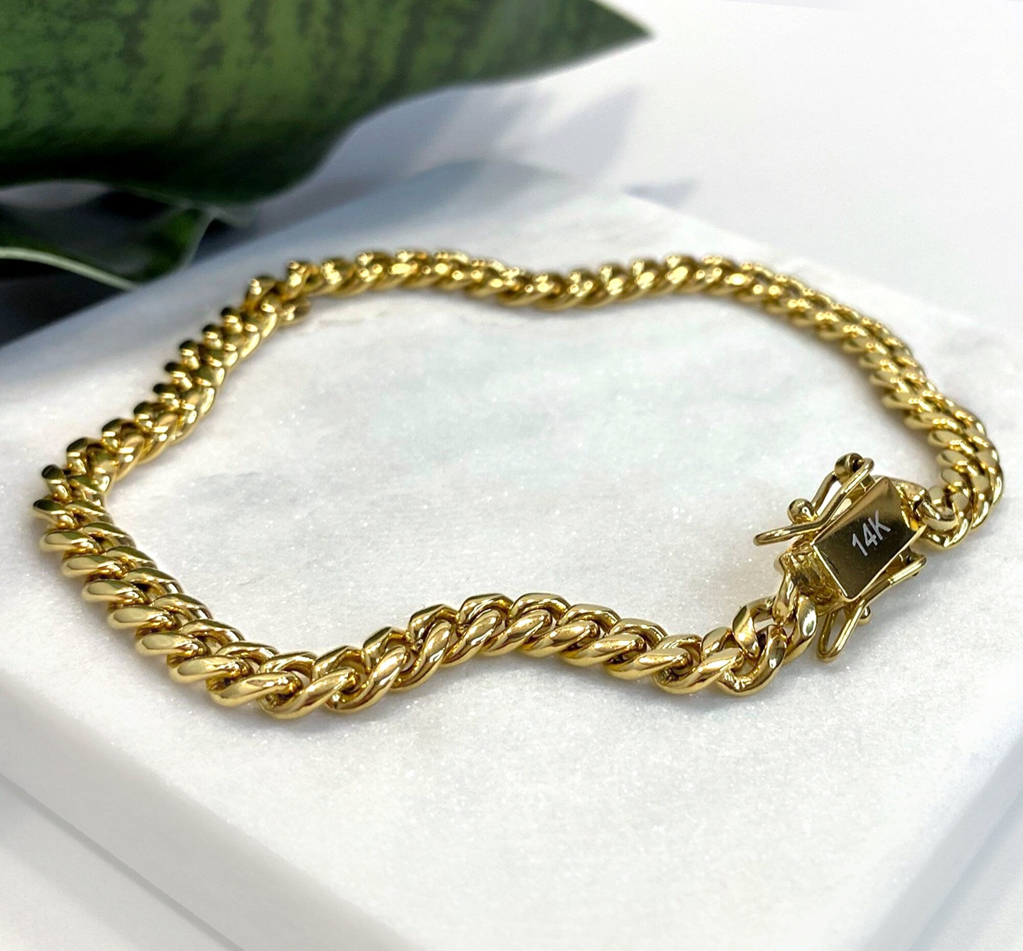 14k Yellow Gold Finish 6mm Link 7.5inch Men/ Women Miami Cuban Link Bracelet  | eBay