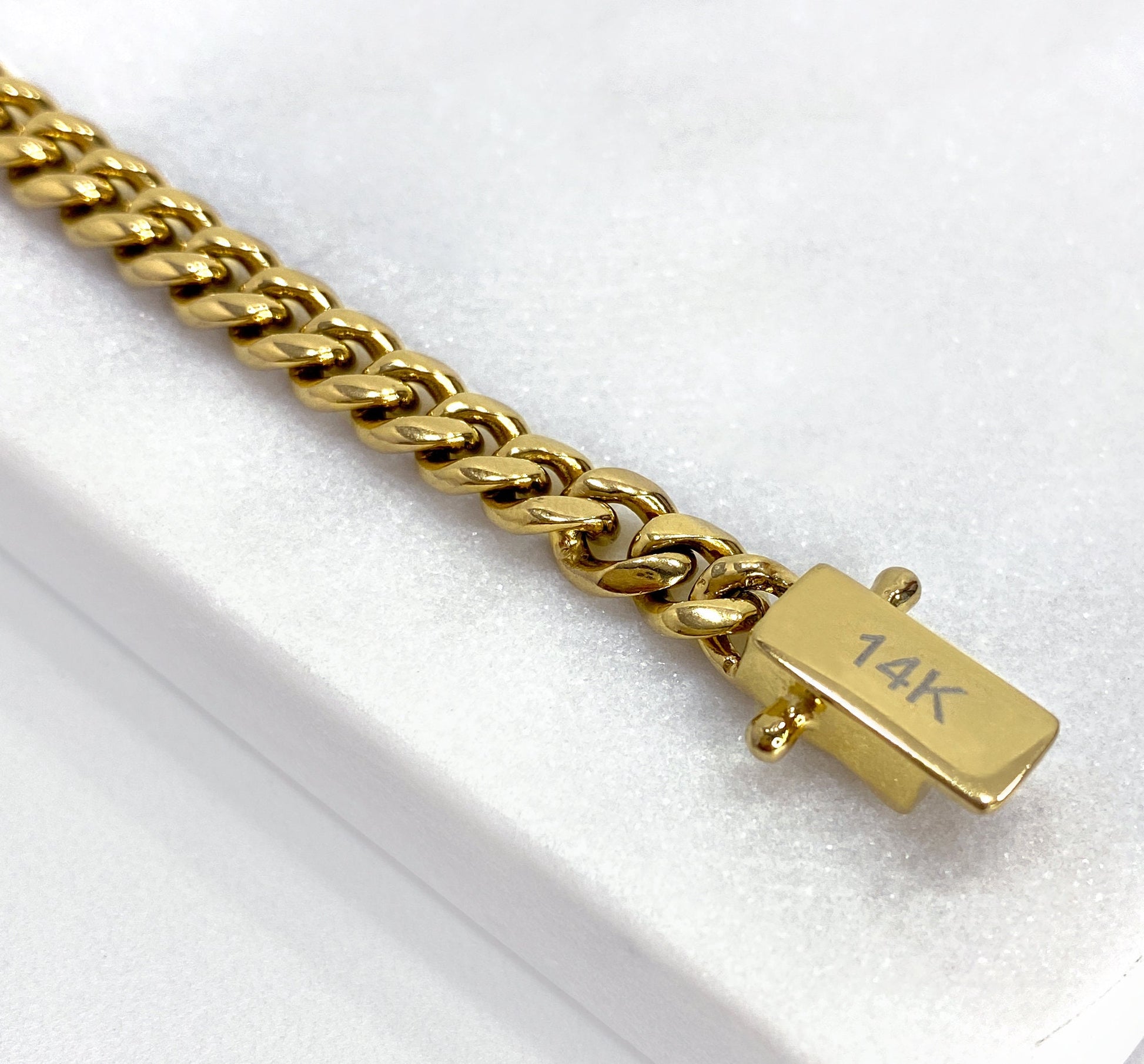 14k Gold Filled Miami Cuban Link Chain 6mm Thickness Featuring Double Safety Lock Box Clasp, Unisex Curb Link, Wholesale Jewelry Supplies