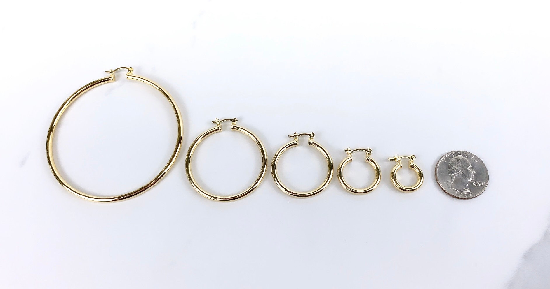 18k Gold Filled Plane Hoops 15mm, 20mm, 30mm, 40mm, 60mm, 70mm Earrings Wholesale Jewelry Supplies