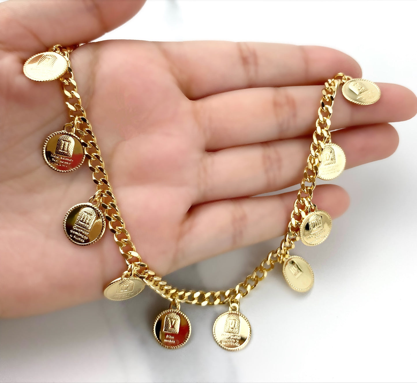 18k Gold Filled Coins Ten Commandments in Portuguese Anklet Wholesale Jewelry Supplies