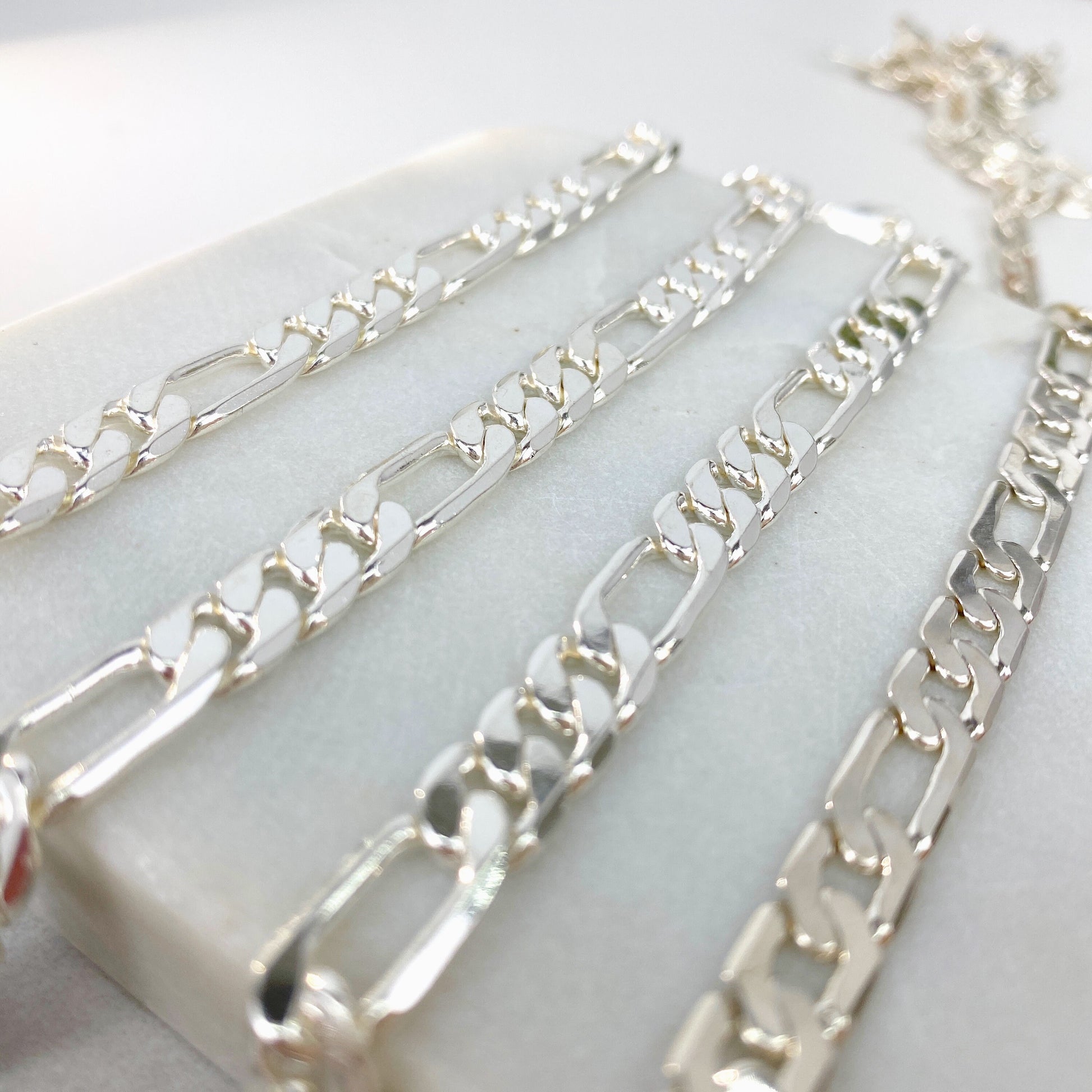 18k White Gold Filled 7.5mm Figaro Link Chain Wholesale Jewelry Supplies