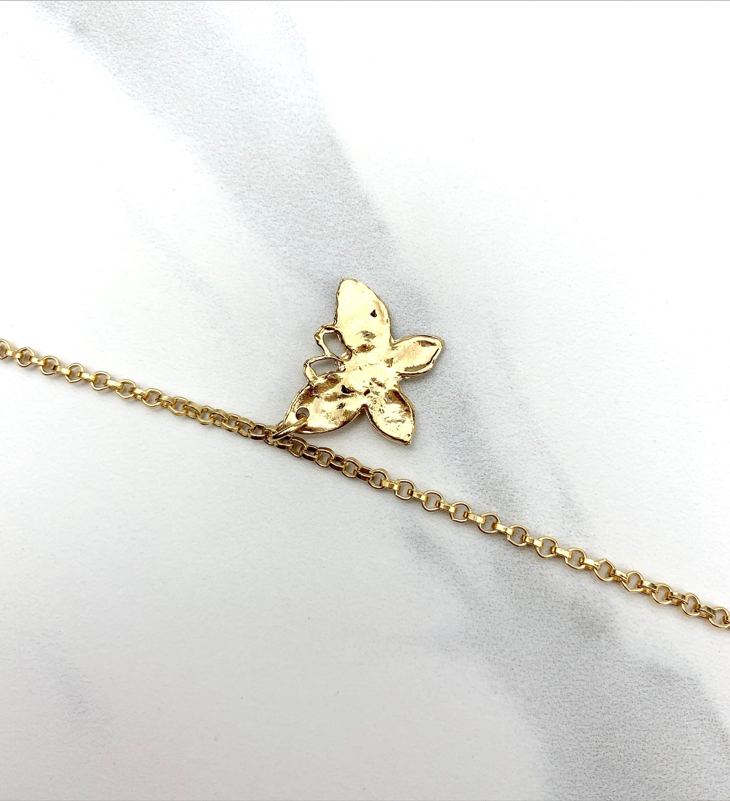 18k Gold Filled 2mm Rolo Chain with Clear Cubic Zirconia Butterfly Shape Design Charm Anklet, Wholesale Jewelry Making Supplies