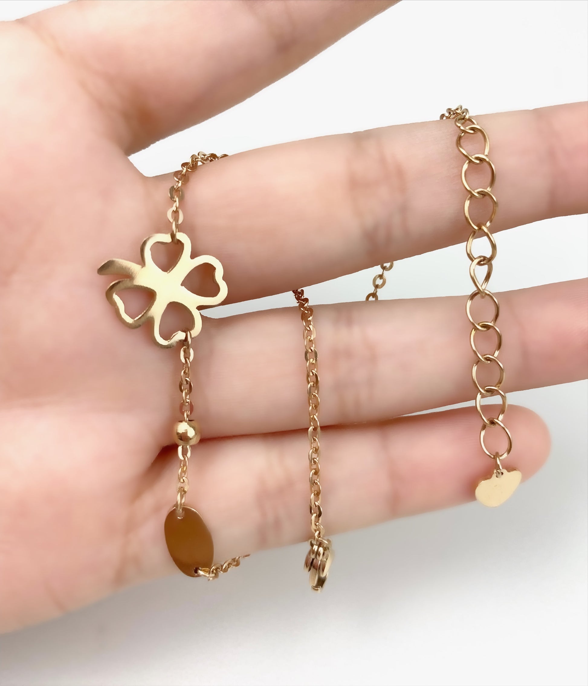 18k Rose Gold Filled Hour Leaf Clover Anklet Wholesale Jewelry Supplies