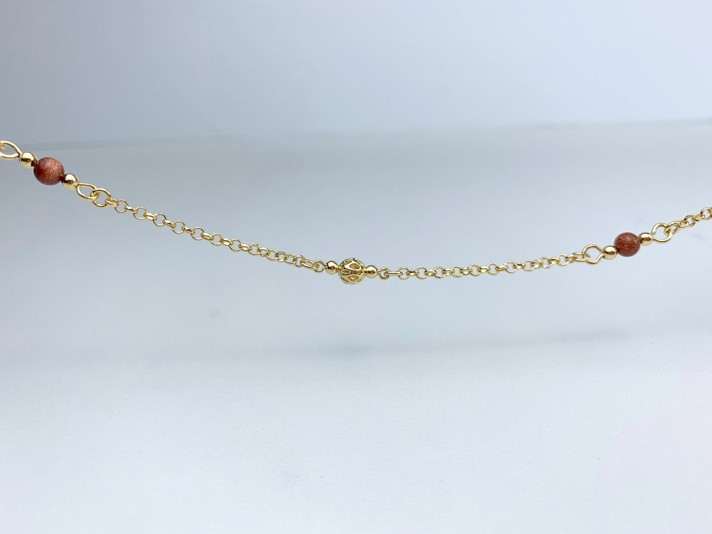 18k Gold Filled Brown Venturina Bead Anklet Rolo Chain Wholesale Jewelry Supplies