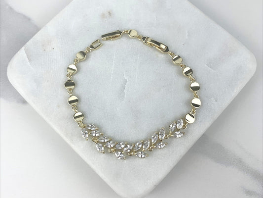 18k Gold Filled Clear Cubic Zirconia Leaves Shape & Gold Circles Linked Bracelet Wholesale Jewelry Making Supplies