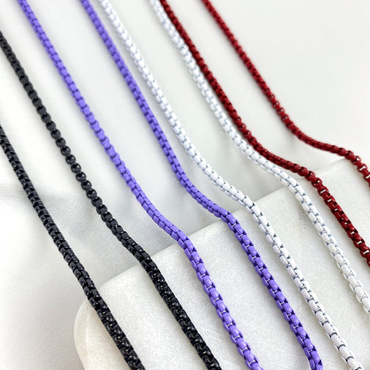 18k Gold Filled 3mm Colorful Enamel Box Chain Multicolor Necklace For Jewelry Making Supplies, Craft Jewelry Wholesale
