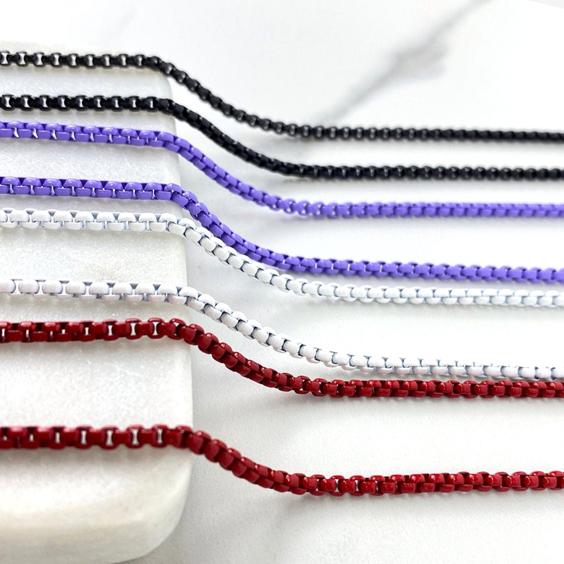 18k Gold Filled 3mm Colorful Enamel Box Chain Multicolor Necklace For Jewelry Making Supplies, Craft Jewelry Wholesale