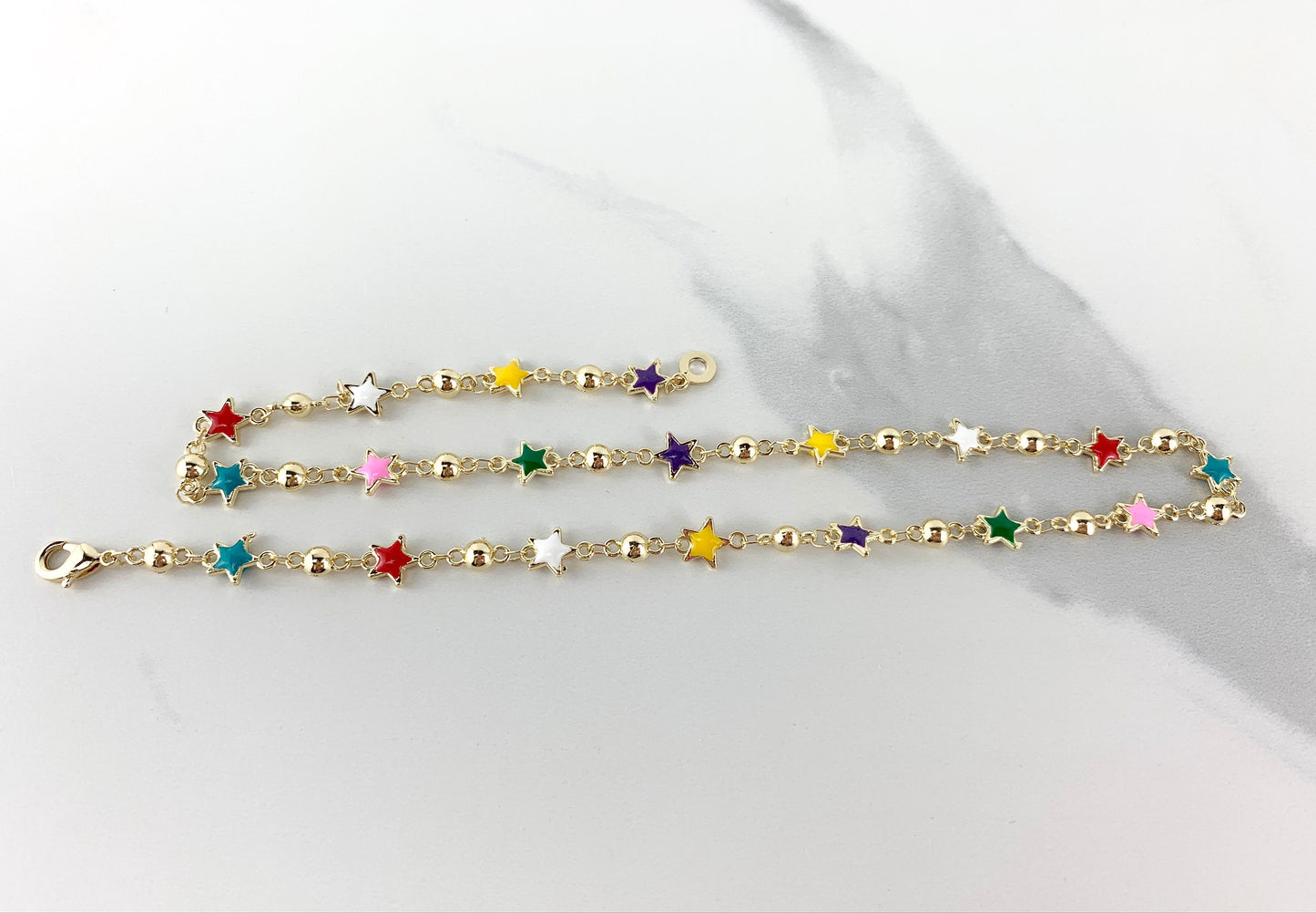 18k Gold Filled Bead Link Chain Featuring Colorful Enamel Stars Necklace Wholesale Jewelry Supplies