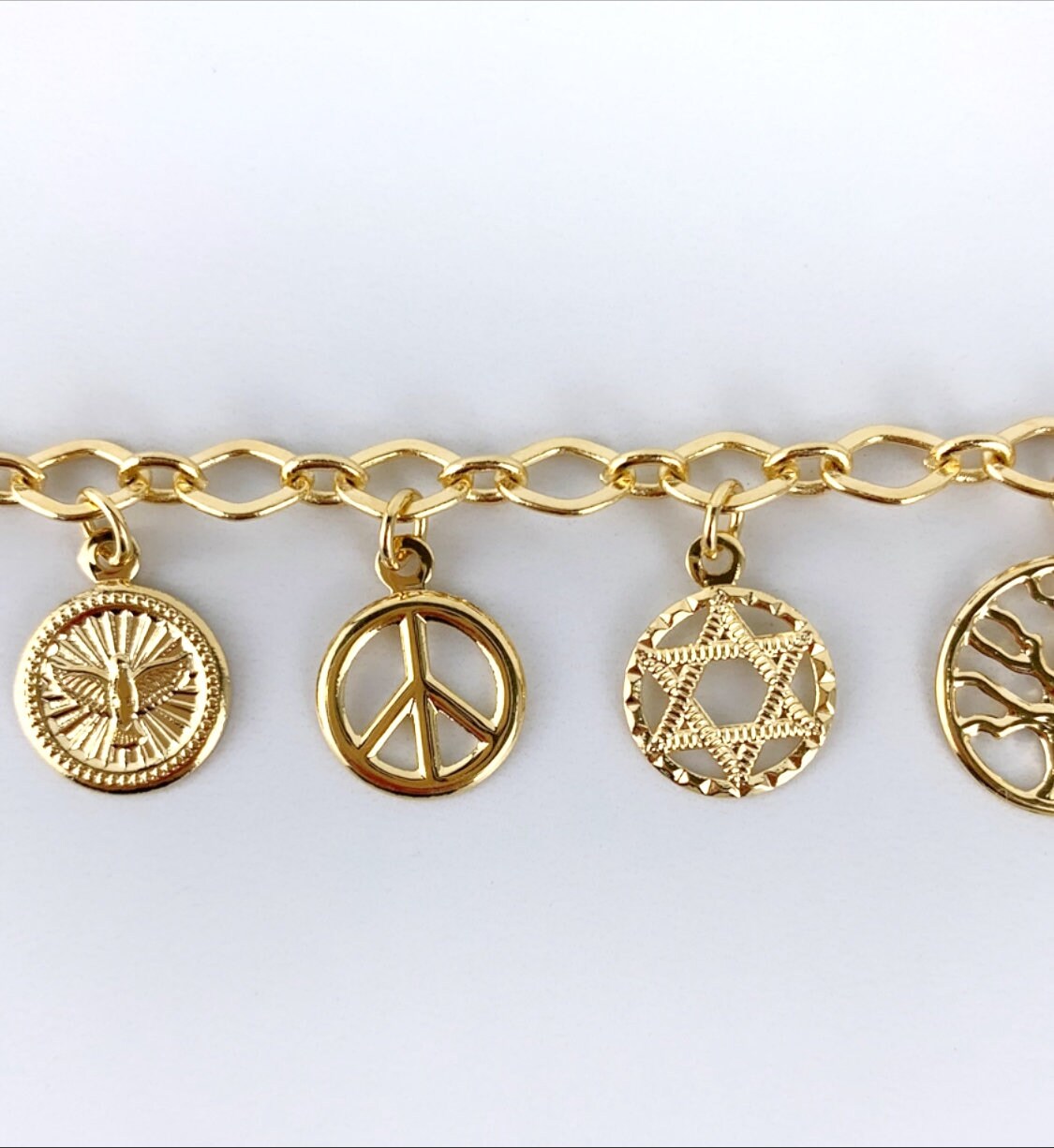 18k Gold Filled Fancy Religious & Lucky Peace and Love, Star, Tree, Cross, Hamsa Hand Charms, Bracelet Wholesale Jewelry Making Supplies