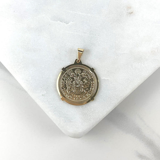 18k Gold Filled, Franc Joseph Emperor Austria Hungary, 1915 Token Antique Medal, Charm Pendant, Wholesale Jewelry Making Supplies