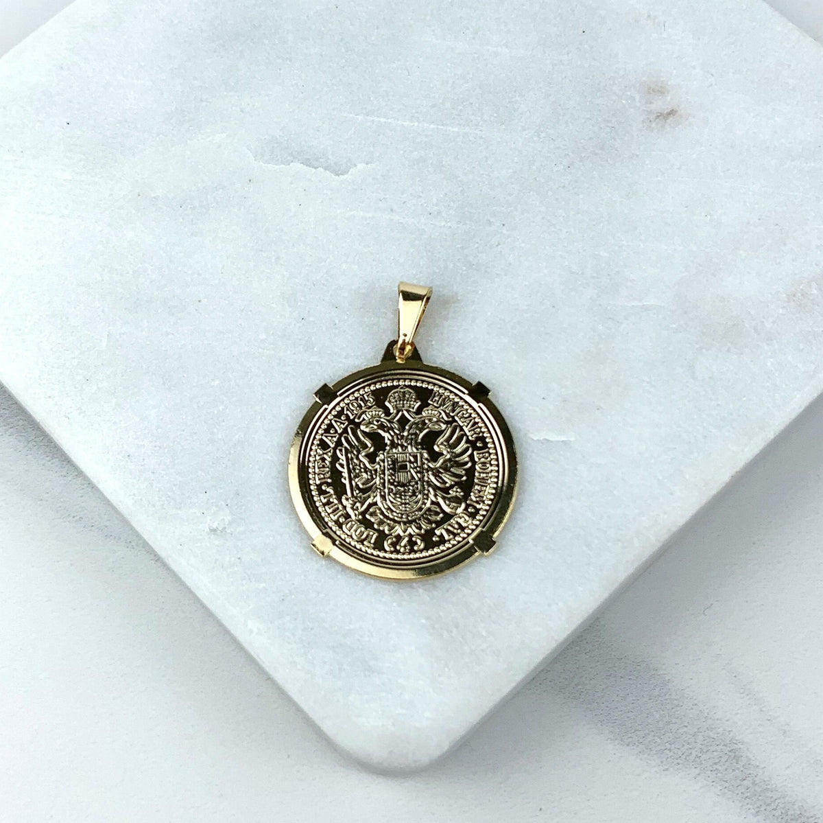18k Gold Filled, Franc Joseph Emperor Austria Hungary, 1915 Token Antique Medal, Charm Pendant, Wholesale Jewelry Making Supplies