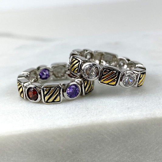 Vintage Aged Rhodium Filled Fancy Rings Featuring Designed Pattern Gold and Cubic Zirconia For Wholesale and Jewelry Supplies