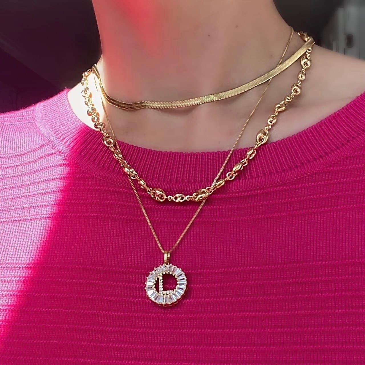 18k Gold Filled Fancy Small Initials Featuring Baguette Cubic Zirconia Pendant In A Box Chain Necklace  Wholesale Jewelry Supplies - Silver