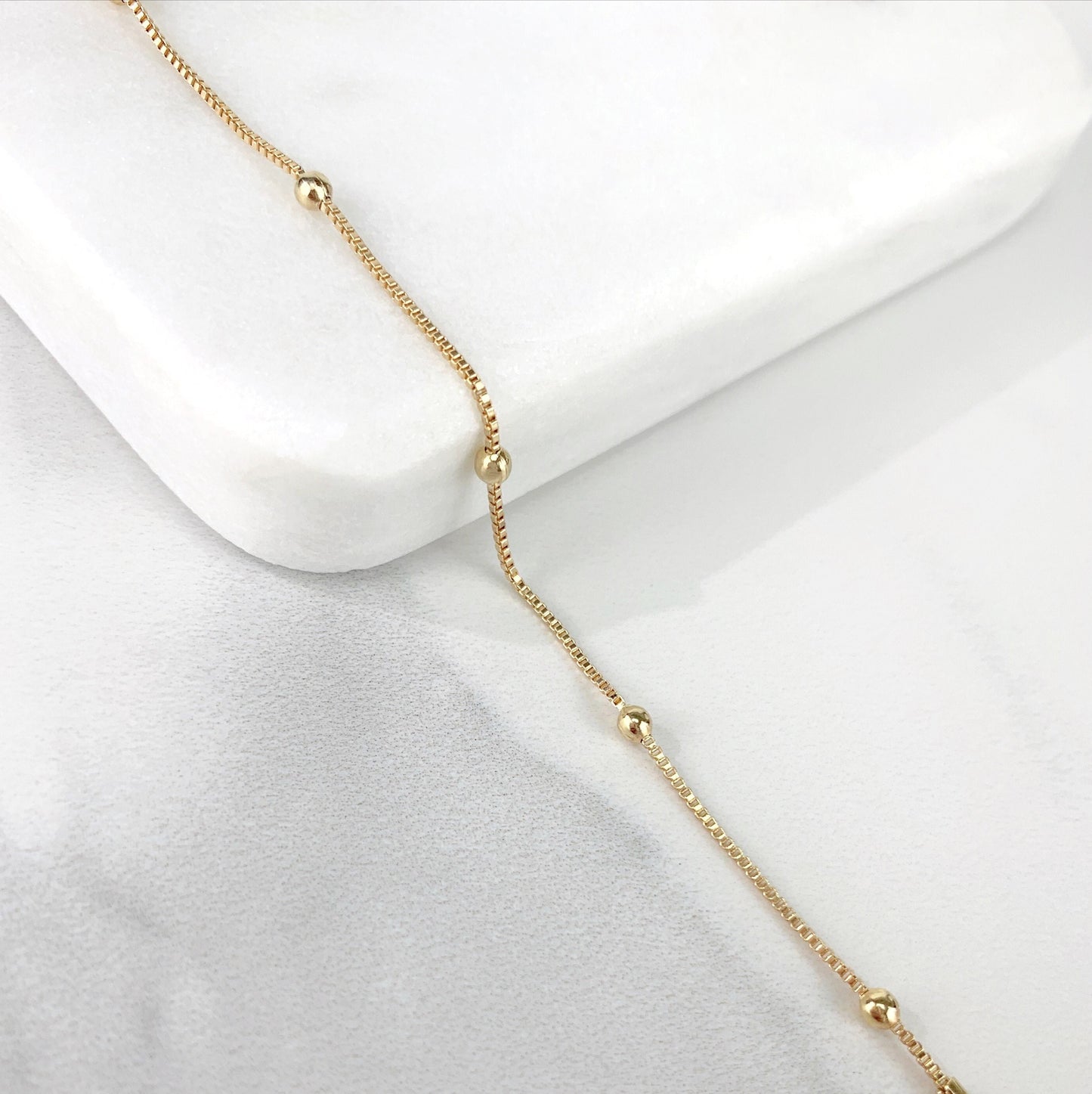 18k Gold Filled 1mm Bead Chain Satellite Chain Bracelet For Wholesale and Jewelry Supplies, Making Supplies