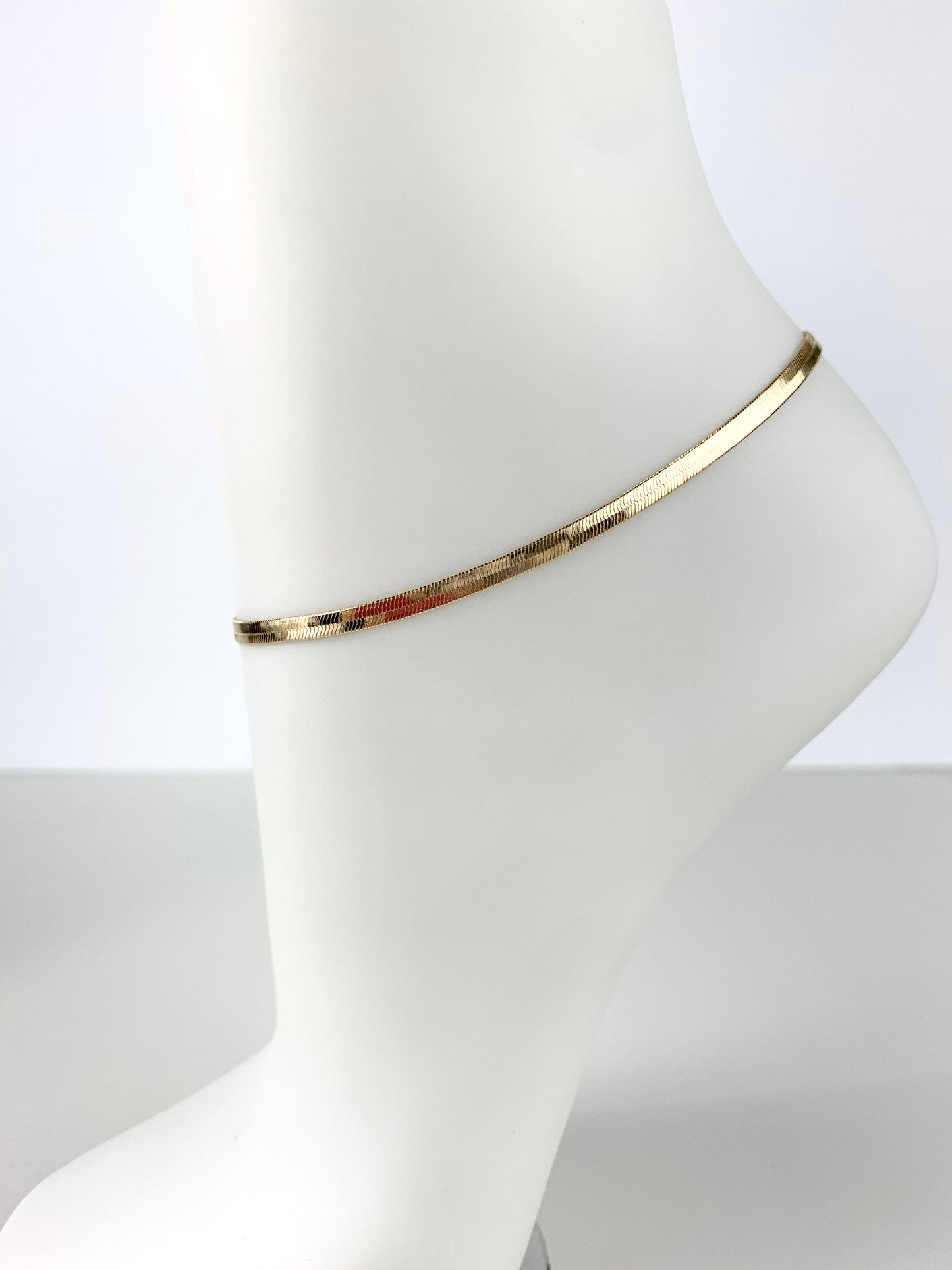 14k Gold Filled Plain Herringbone Link Anklet 3mm Thickness Wholesale Jewelry Making Supplies