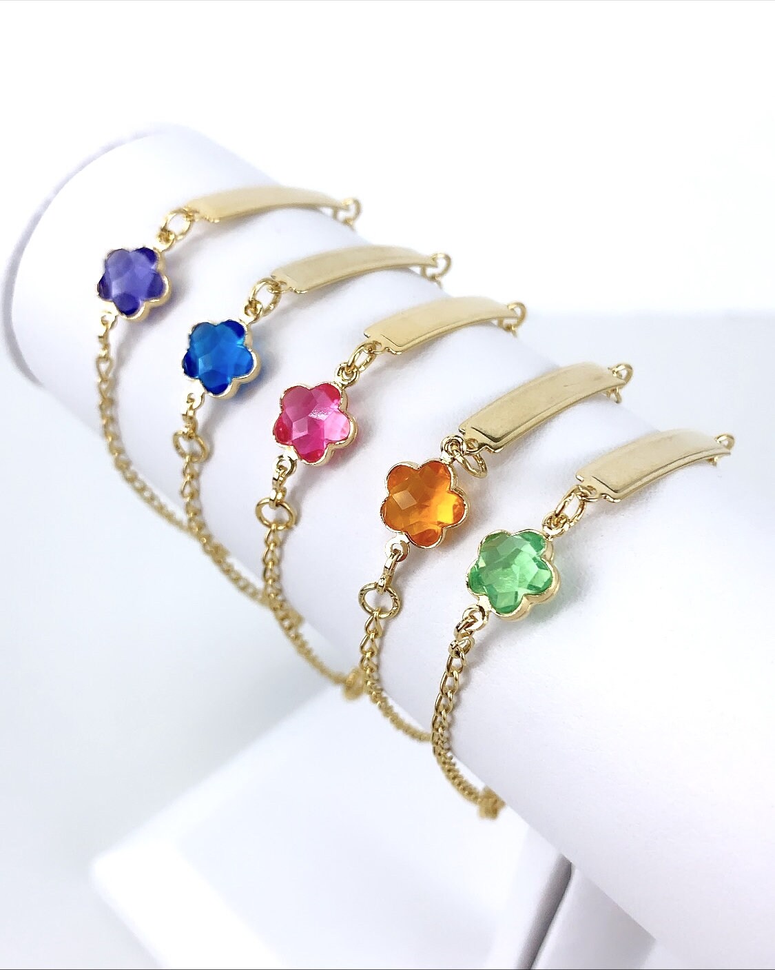 Mommy and Me Matching Jewelry | 18k Gold Filled Curb Link Colored Flower Kids Bracelet or Colored Mother Bracelet Wholesale Jewelry Supplies