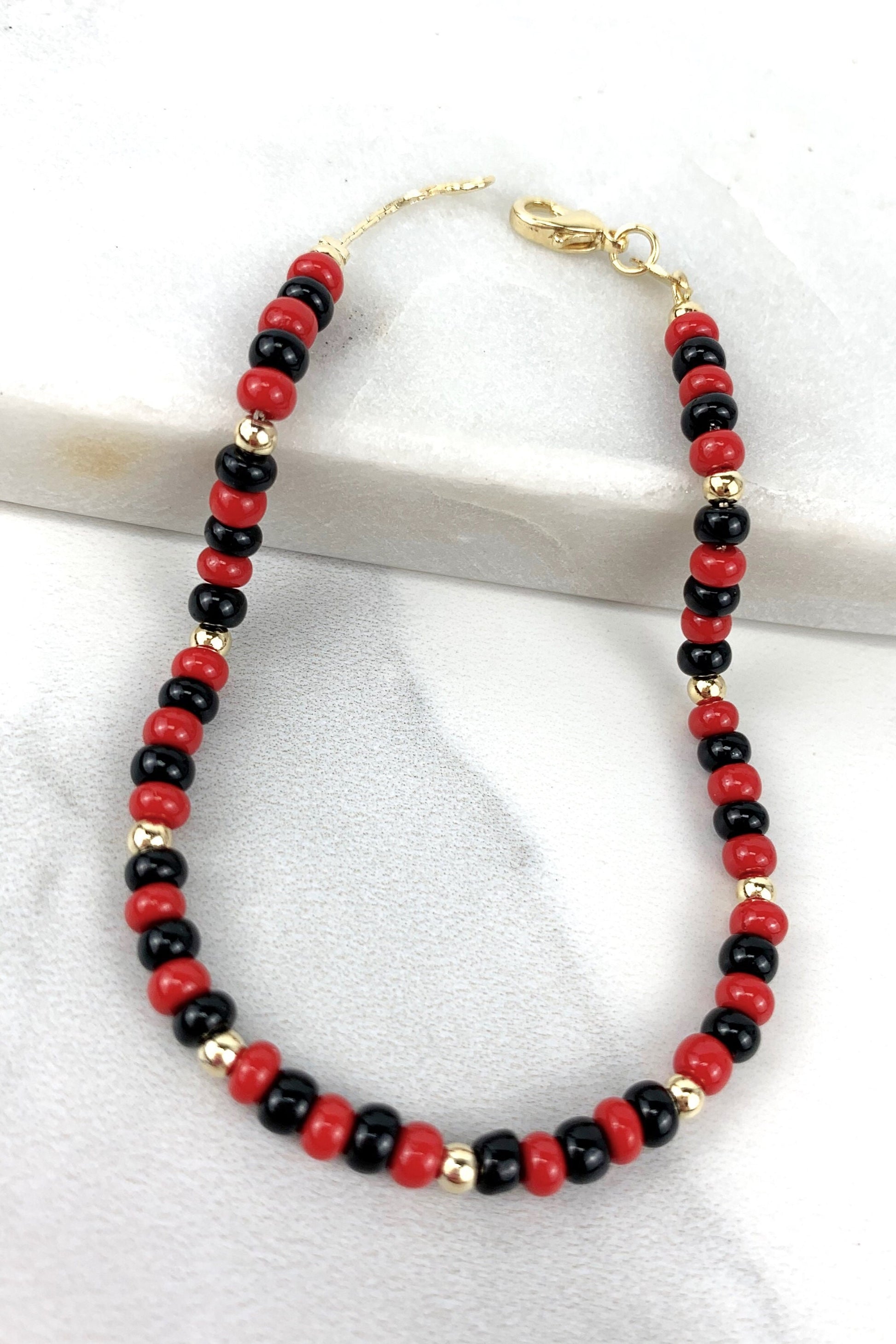 Mommy and Me Matching Jewelry | 18k Gold Filled Figaro Link Id Kids Bracelet or Black Red Beads Mother Bracelet Wholesale Jewelry Supplies