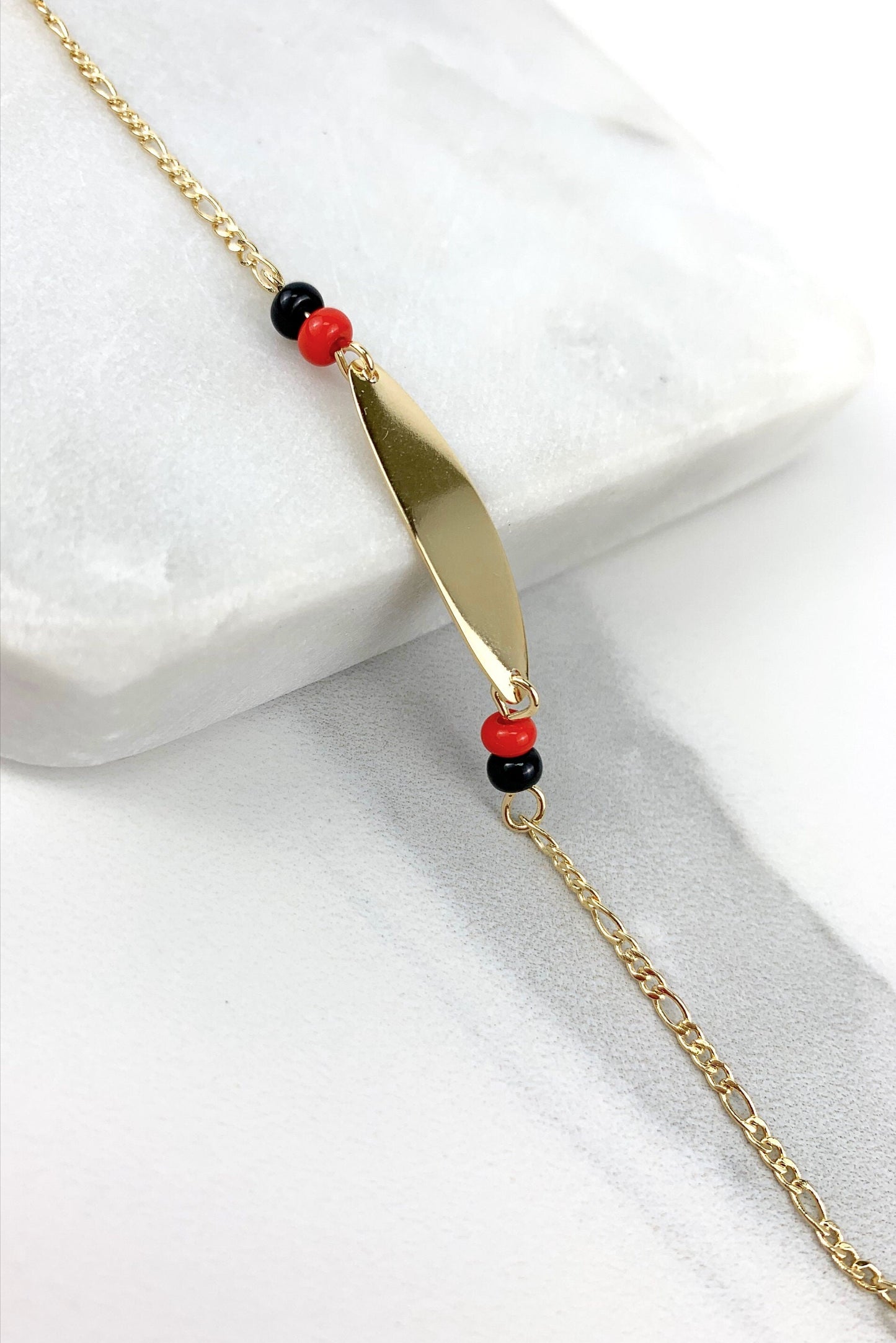 Mommy and Me Matching Jewelry | 18k Gold Filled Figaro Link Id Kids Bracelet or Black Red Beads Mother Bracelet Wholesale Jewelry Supplies