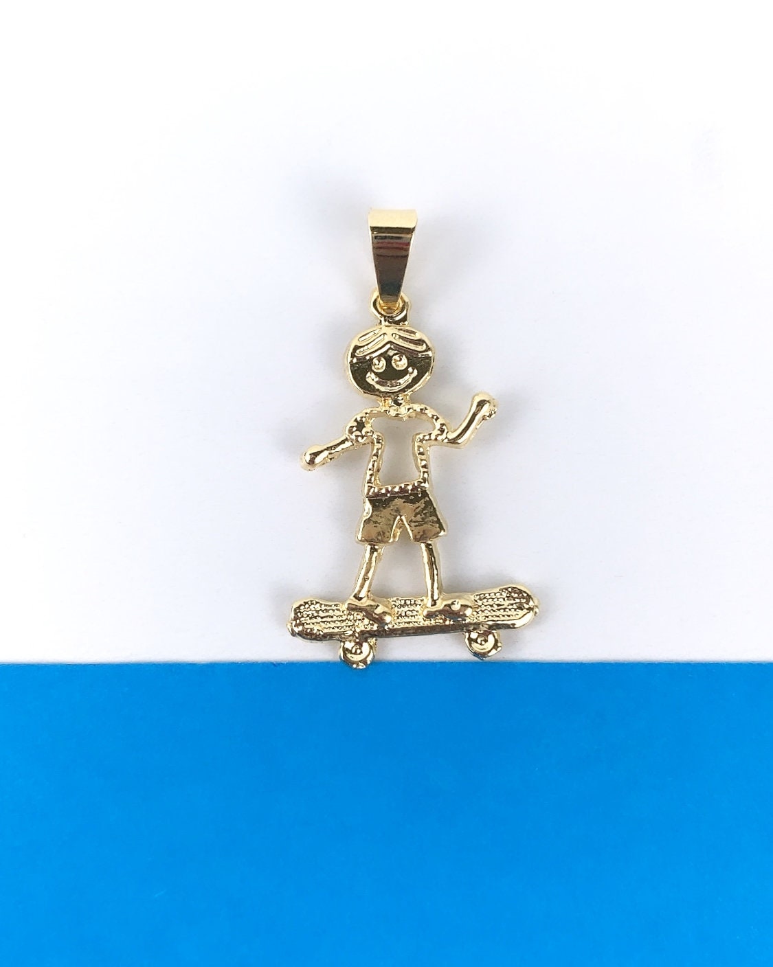 18k Gold Filled Kids Boy or Girl on Skateboard, Charms Pendant, Gold or Silver, Wholesale Jewelry Making Supplies Family Jewelry for Mother