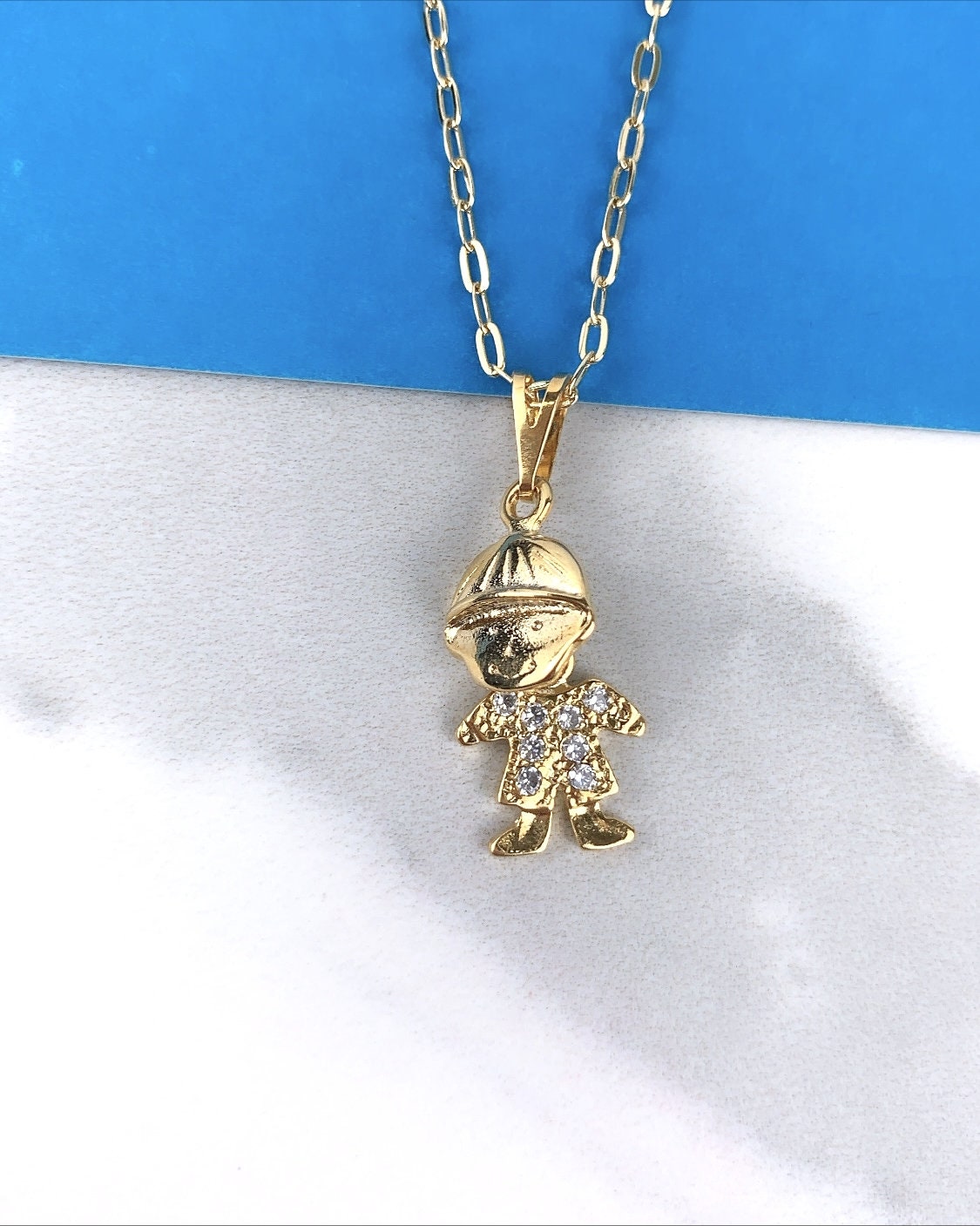 18k Gold Filled Boy or Girl Charms Pendant with Cubic Zirconia, Moving Head, for Wholesale and Jewelry Supplies, Family Jewelry For Mother