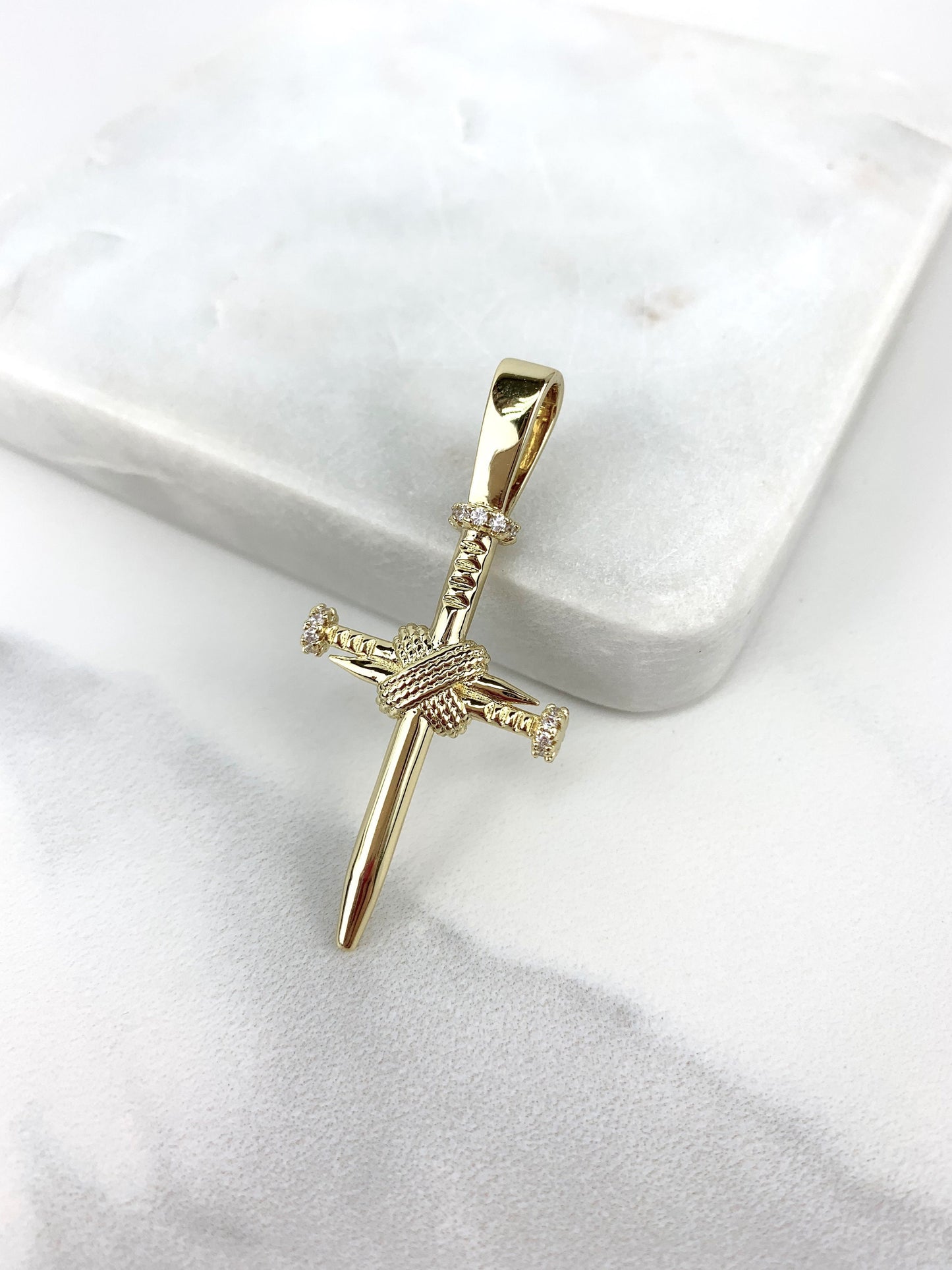 18k Gold Filled Fancy Cubic Zirconia Cross Charms Wholesale Jewelry Supplies