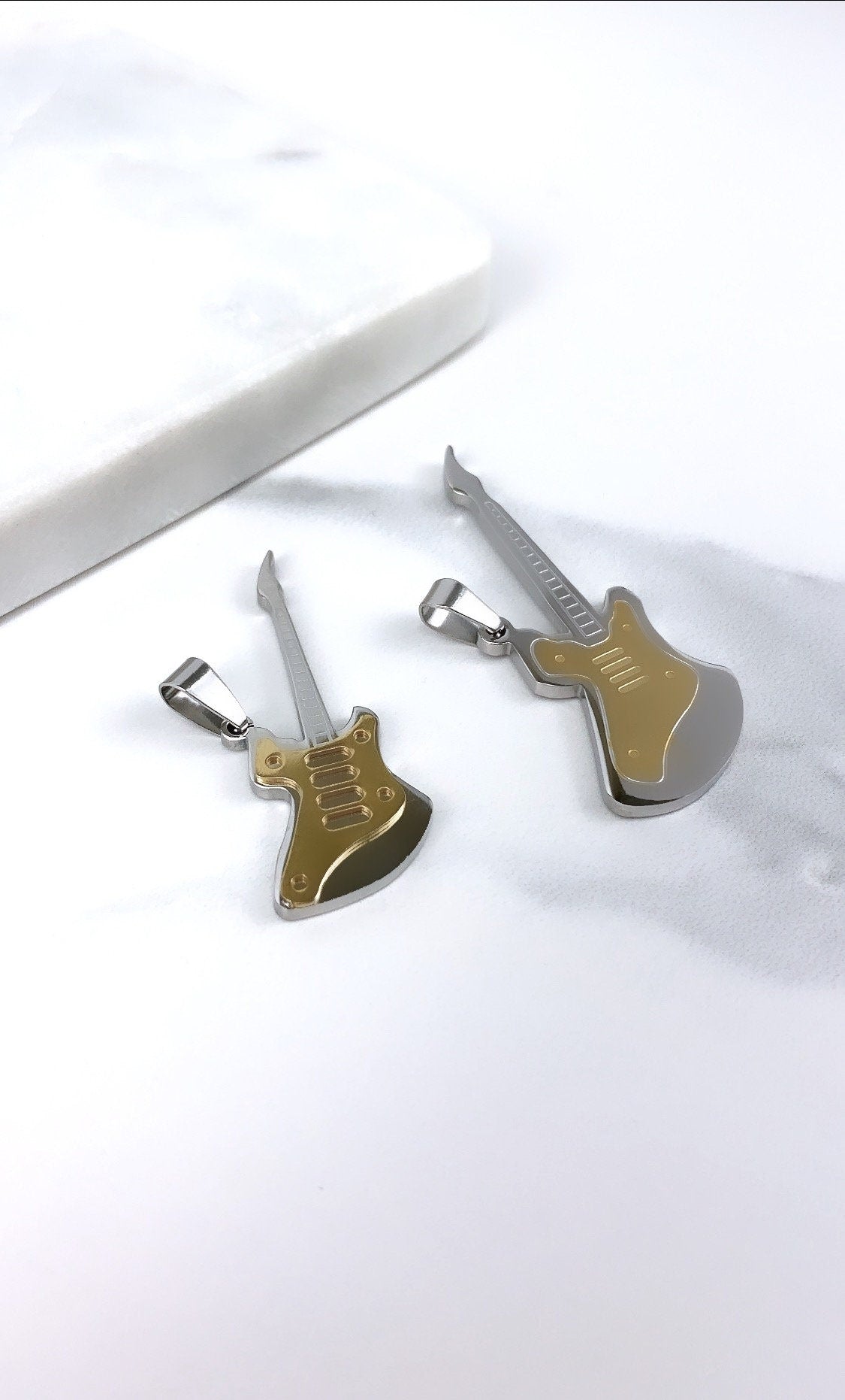 Stainless Steel Guitar Large or Medium  Pendants Wholesale Jewelry Supplies