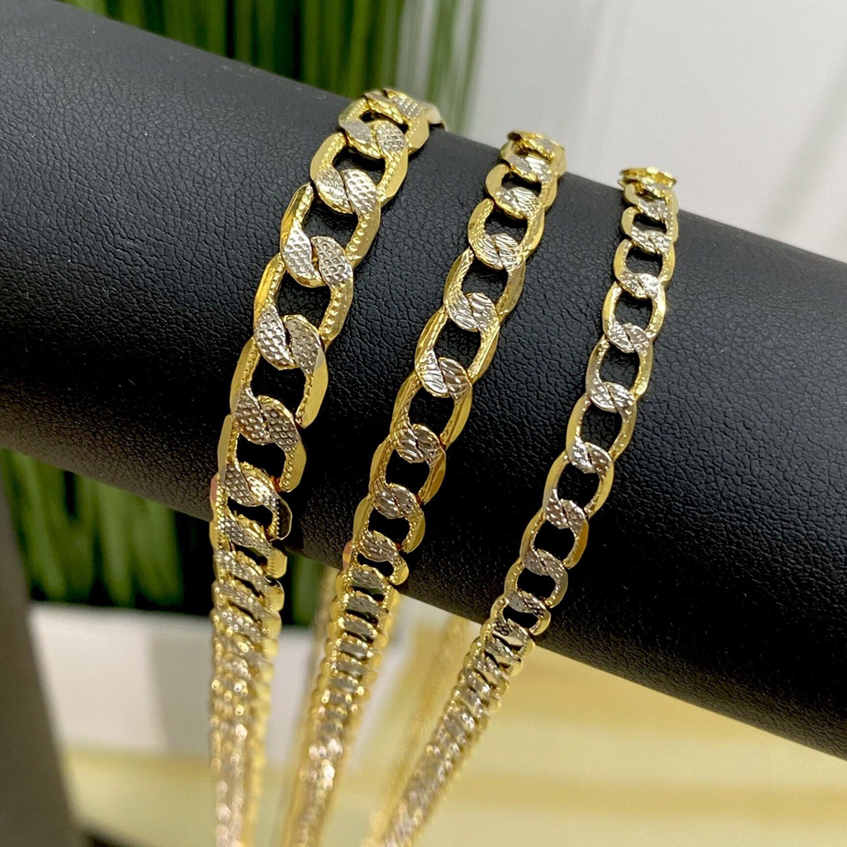 18k Gold Filled Cuban Curb Link, Two Tone Chain, Unisex Necklace, Wholesale Jewelry Making Supplies
