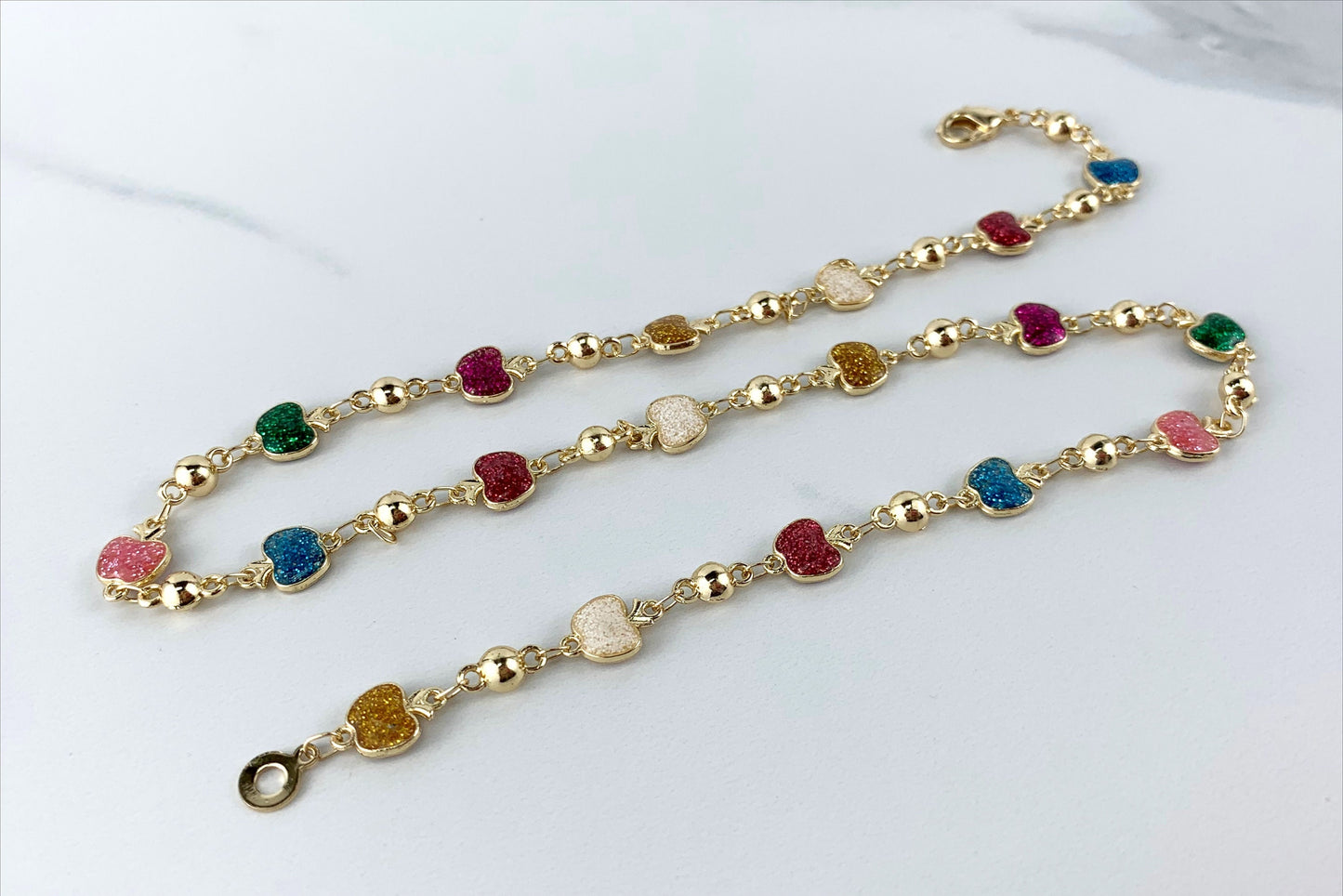 18k Gold Filled Ball Chain with Colorful Sparkle Simulated Druse Stones Apple Necklace Wholesale Jewelry Supplies