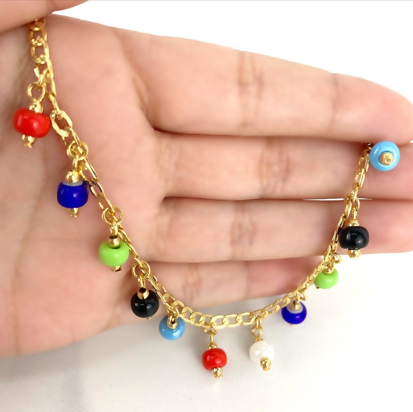 18k Gold Filled Curb Link Featuring Multicolor Beads Charms Bracelet, Cuban Link 7 Inches Bracelet, Wholesale Jewelry Supplies