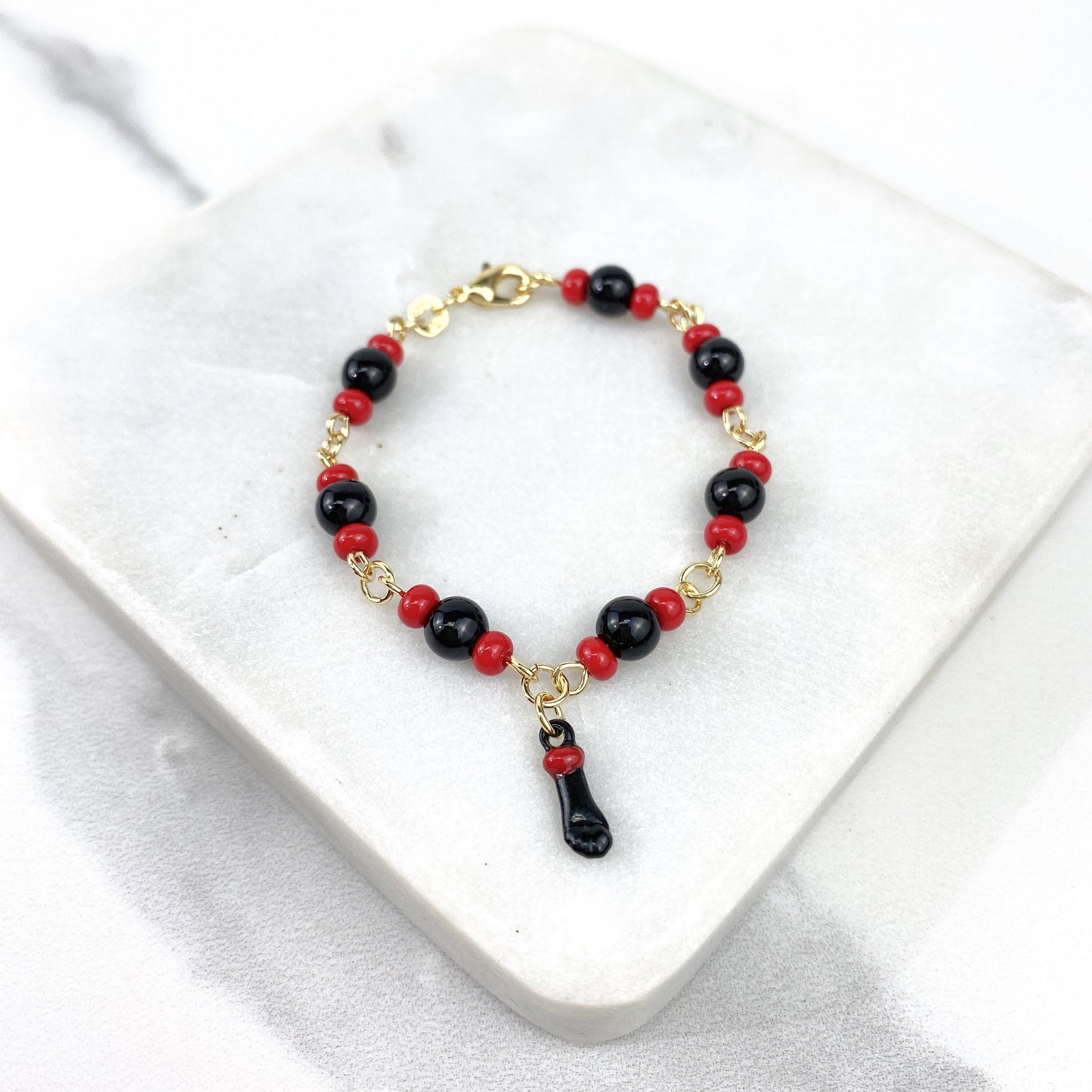 Mommy and Me Matching Jewelry | 18k Gold Filled Black Red Beads, Figa Hand, Kids or Mother Bracelet Wholesale Jewelry Supplies