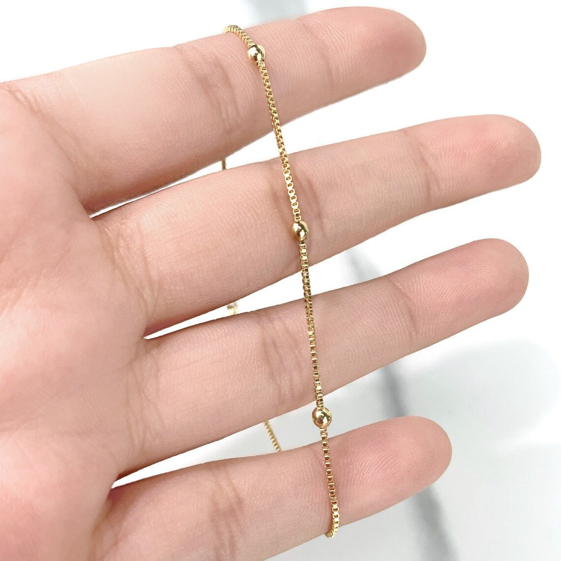 18k Gold Filled 1mm Bead Chain Satellite Chain Bracelet For Wholesale and Jewelry Supplies, Making Supplies