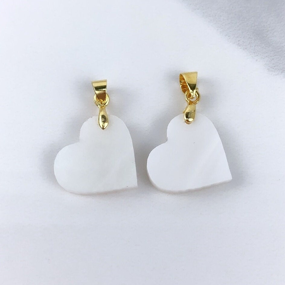 18k Gold Filled Simulate White Opal Heart Charms Featuring Embedded Graphic Boy or Girl Design Wholesale Jewelry Making Supplies