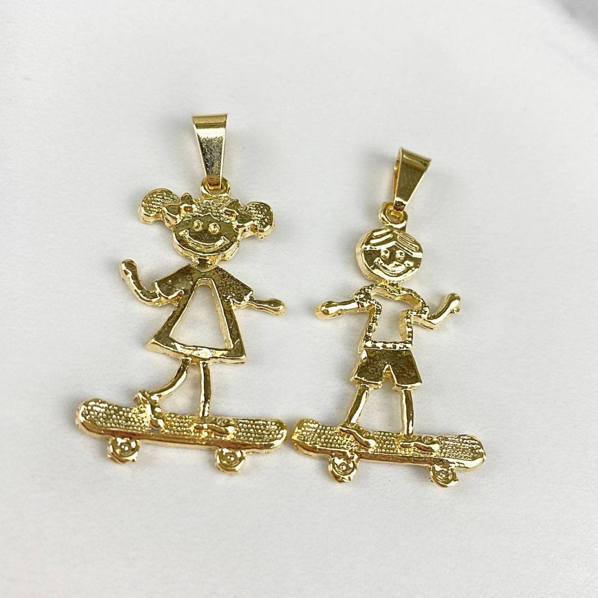 18k Gold Filled Kids Boy or Girl on Skateboard, Charms Pendant, Gold or Silver, Wholesale Jewelry Making Supplies Family Jewelry for Mother