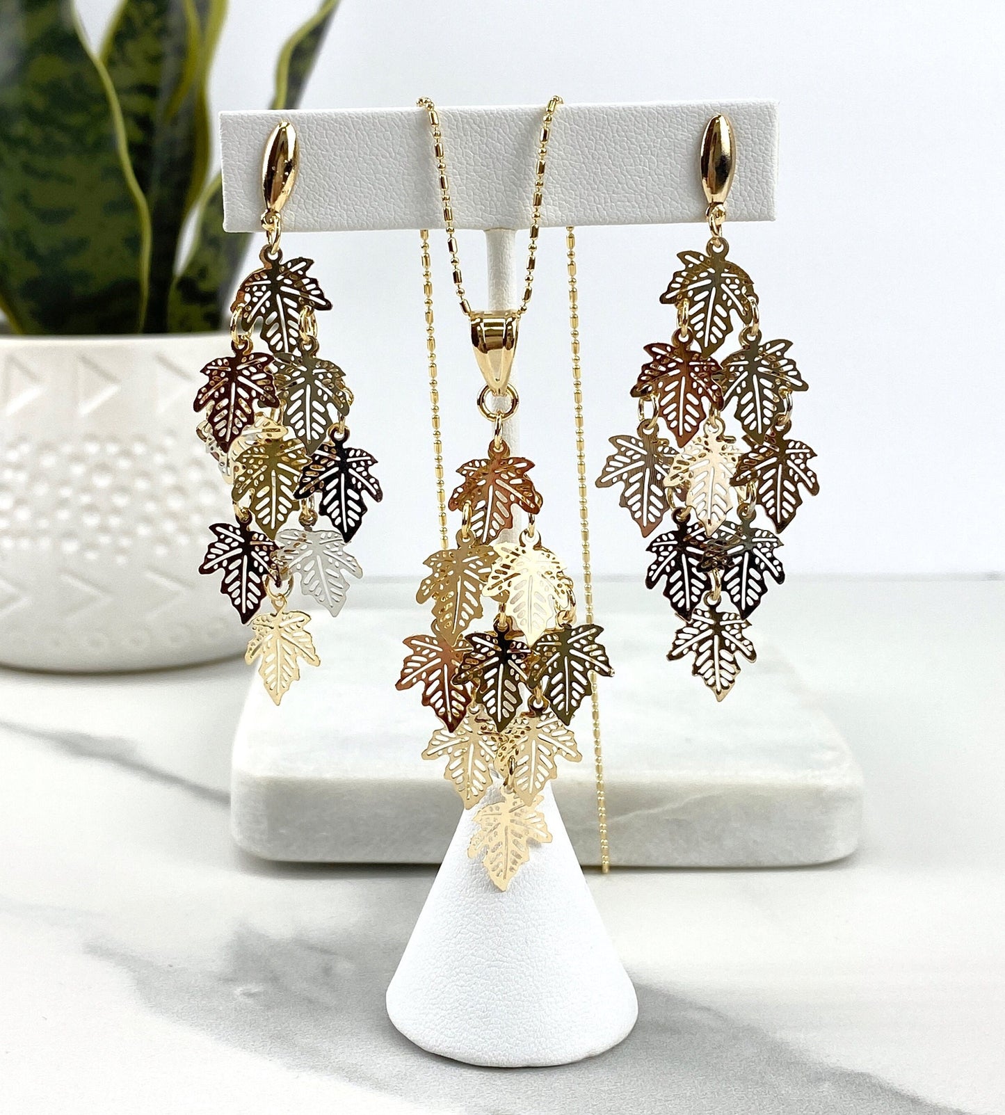 18k Gold Filled Three Tones or Gold Color Leaf Earrings & Pendants Set Wholesale Jewelry Making Supplies