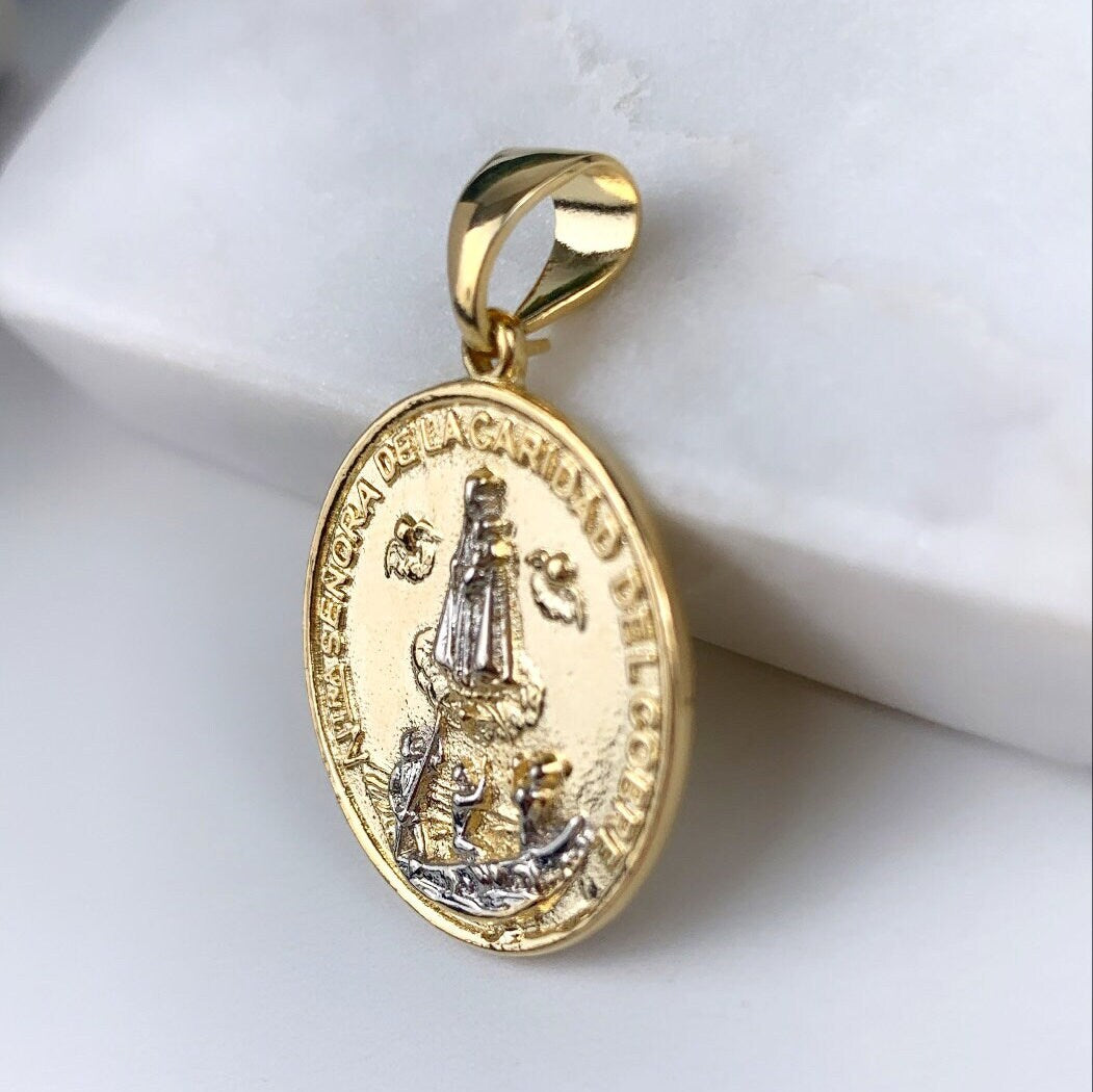 18k Gold Filled Two Tone Virgin de la Caridad del Cobre Charm or Necklace Curved Snake Chain Availabe Wholesale Jewelry Making Supplies