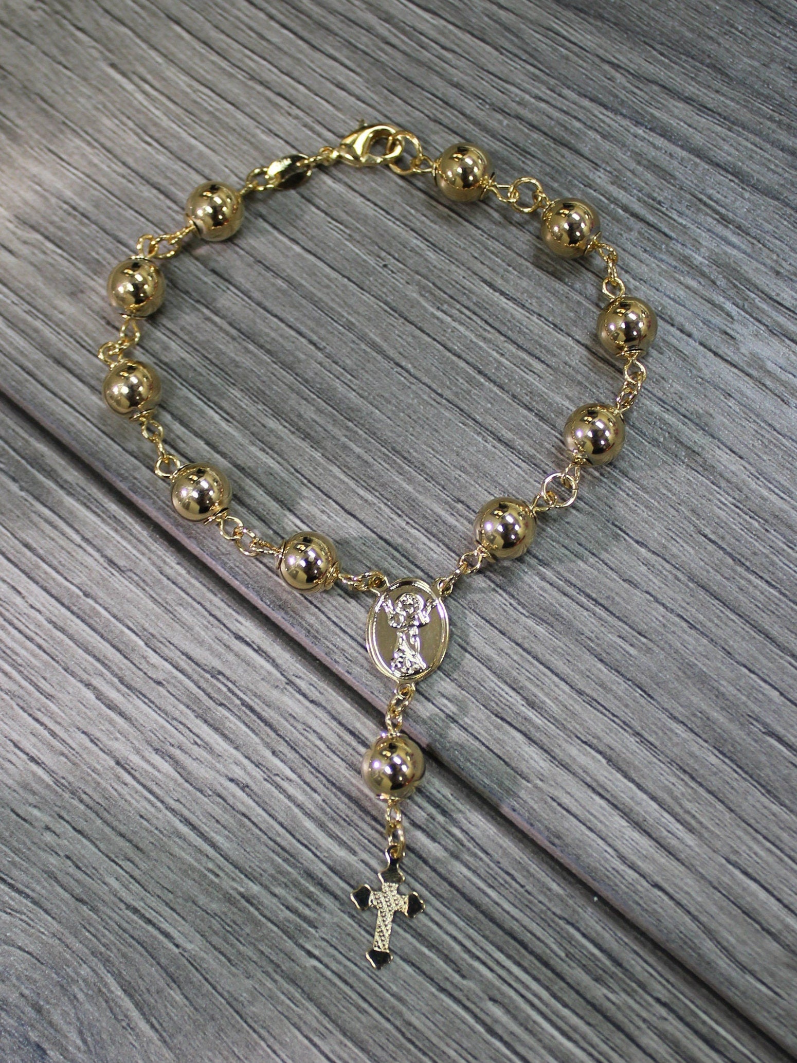 18k Gold Filled Beads Divine Child (El Divino Nino) Rosary Bracelet, Religious Protection, Wholesale Jewelry Supplies