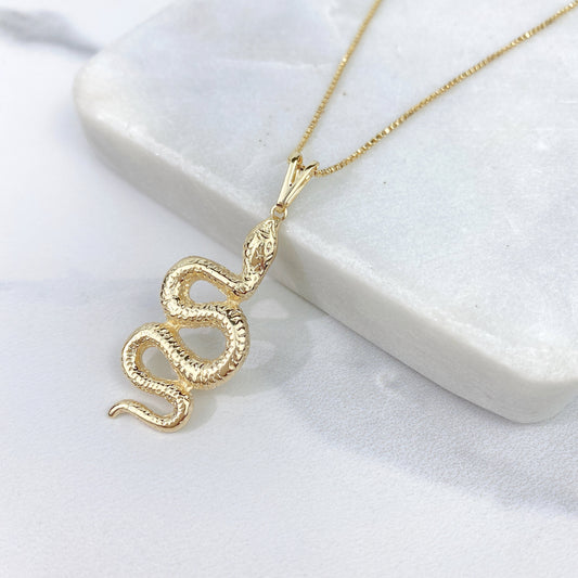 18k Gold Filled Textured Snake Pendant or Box Chain Necklace For Wholesale and Jewelry Supplies