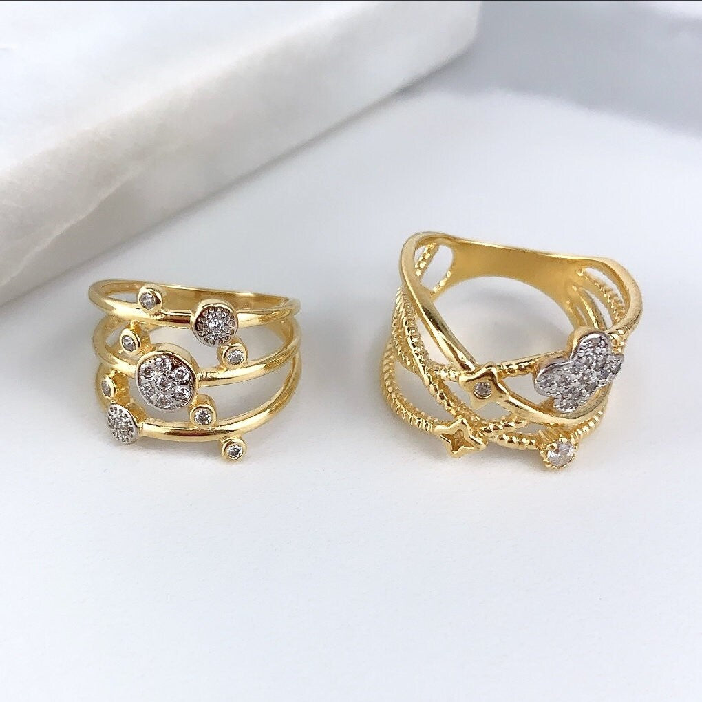18k Gold Filled CZ Cubic Zirconia Clover Flower or Bezel Round Ring Wholesale Jewelry Supplies