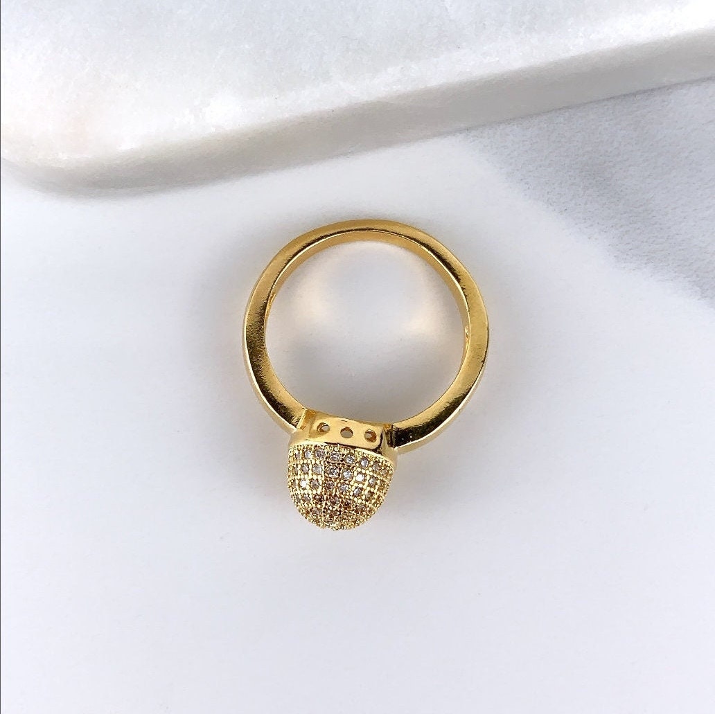 18k Gold Filled Micro Pave Cubic Zirconia Dome Ring Wholesale Jewelry Supplies