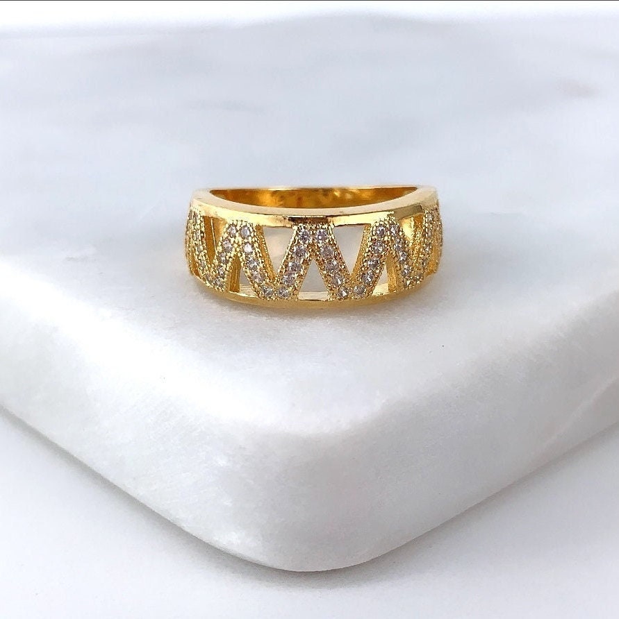 18k Gold Filled Zig Zag Cubic Zirconia Band Ring Wholesale Jewelry Supplies