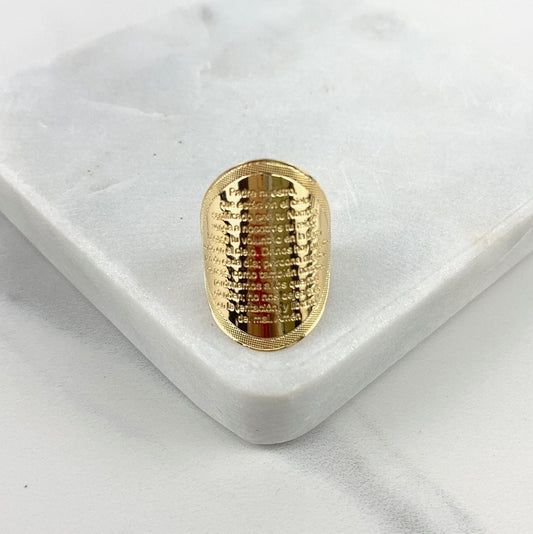 18k Gold Filled Oval Plate Ring Featuring "Our Father" Prayer in Spanish Wholesale  Jewelry Supplies