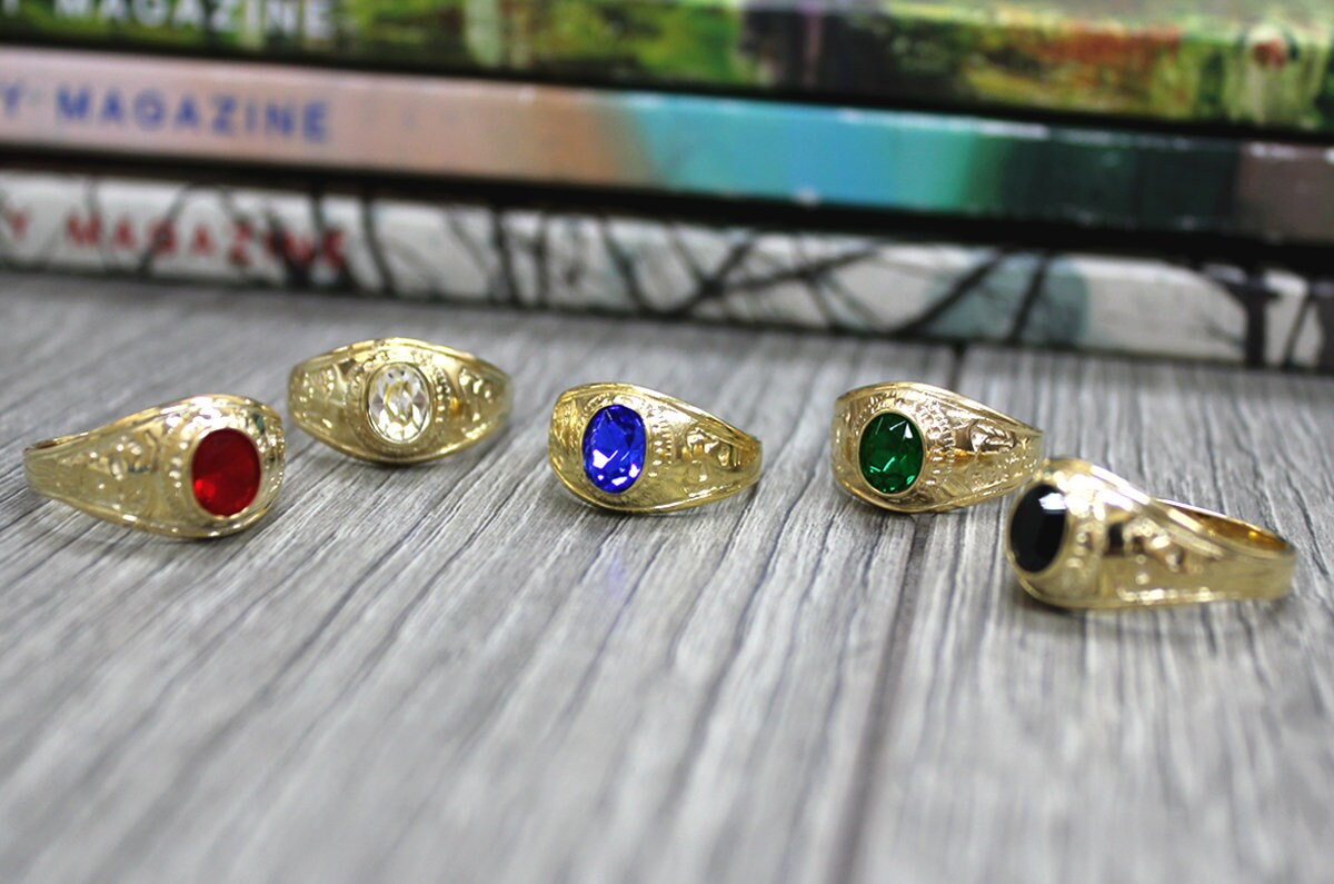 18k Gold Filled Crystal Stone Center Men's Ring, Solitaire University College Ring Wholesale Jewelry Supplies
