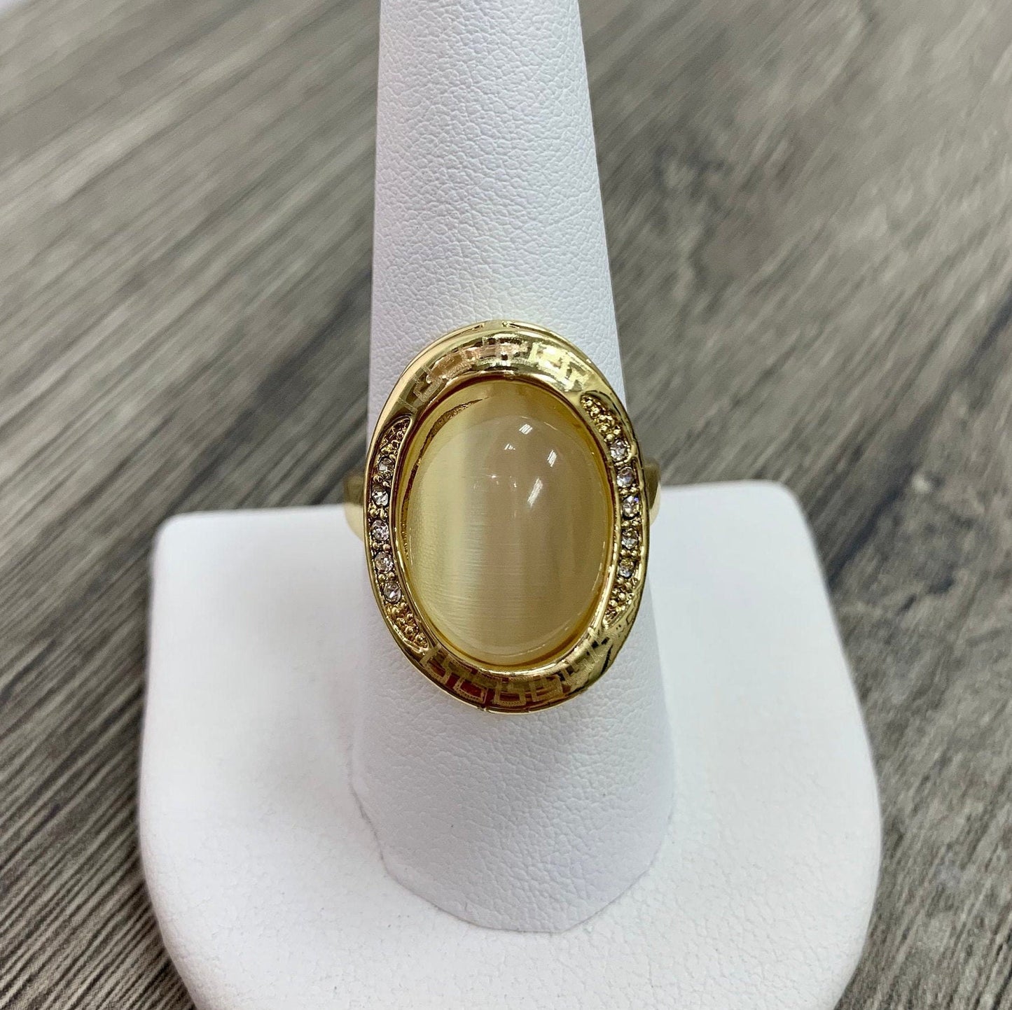 18k Gold Filled Semi Precious Oval Ring Featuring Simulated Quartz Stone And Quality Cubic Zirconia Wholesale Jewelry Supplies