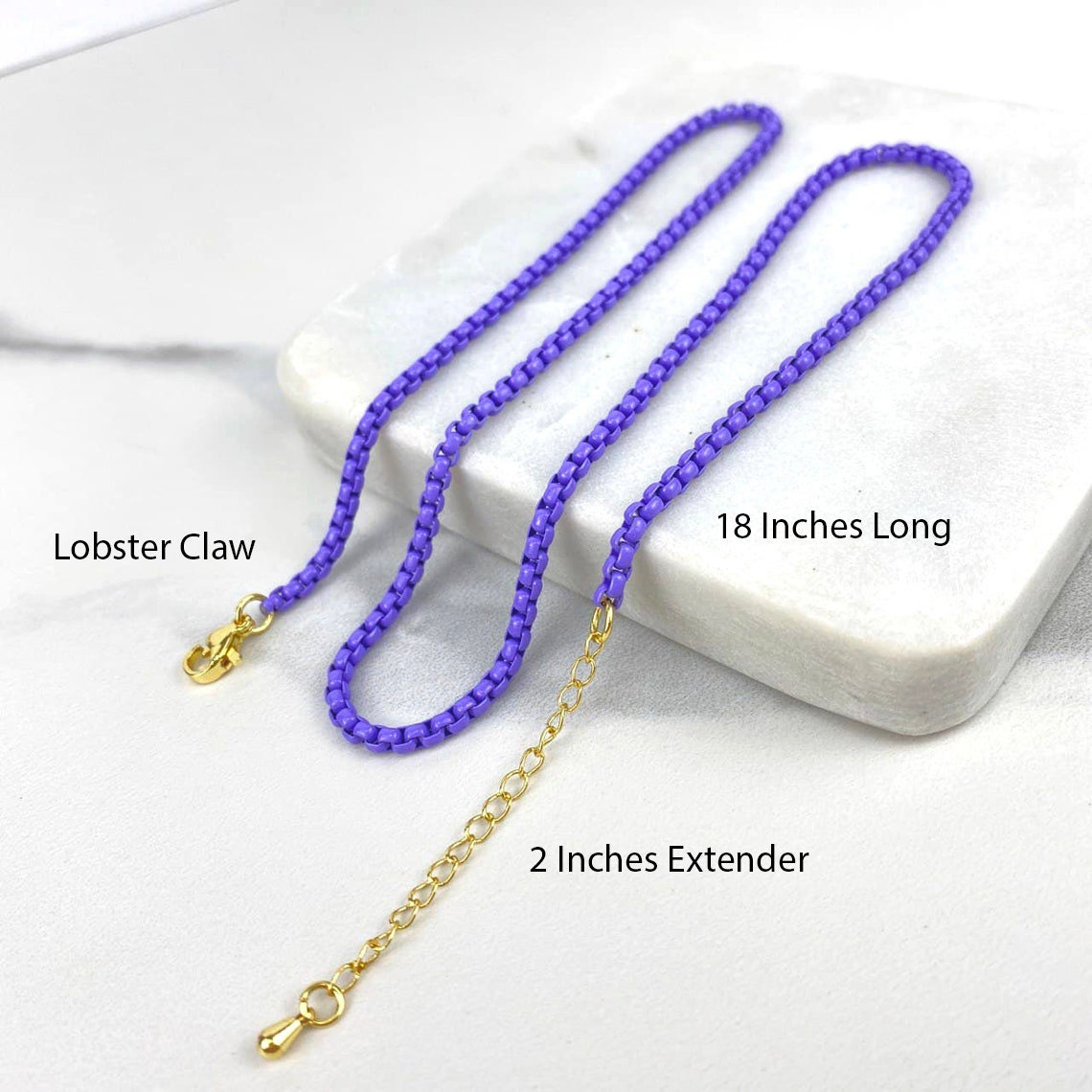 18k Gold Filled 3mm Colorful Enamel Box Chain Multicolor Necklace For Jewelry Making Supplies, Craft Jewelry Wholesale