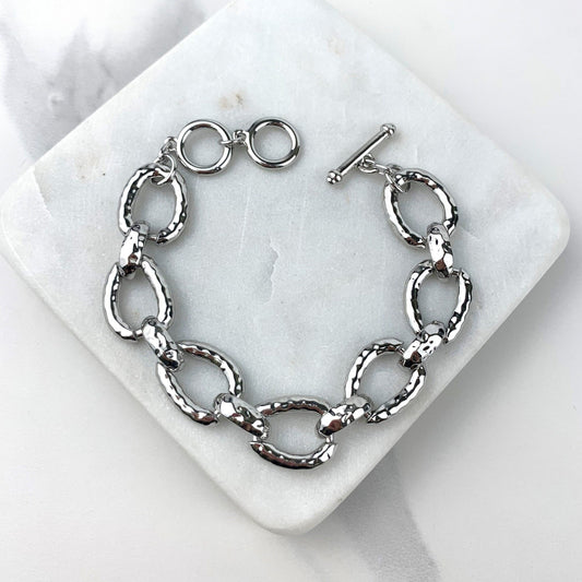 Silver Filled 15mm Oval Link Chain Featuring Elegant Toggle Clasp Bracelet, Wholesale Jewelry Making Supplies