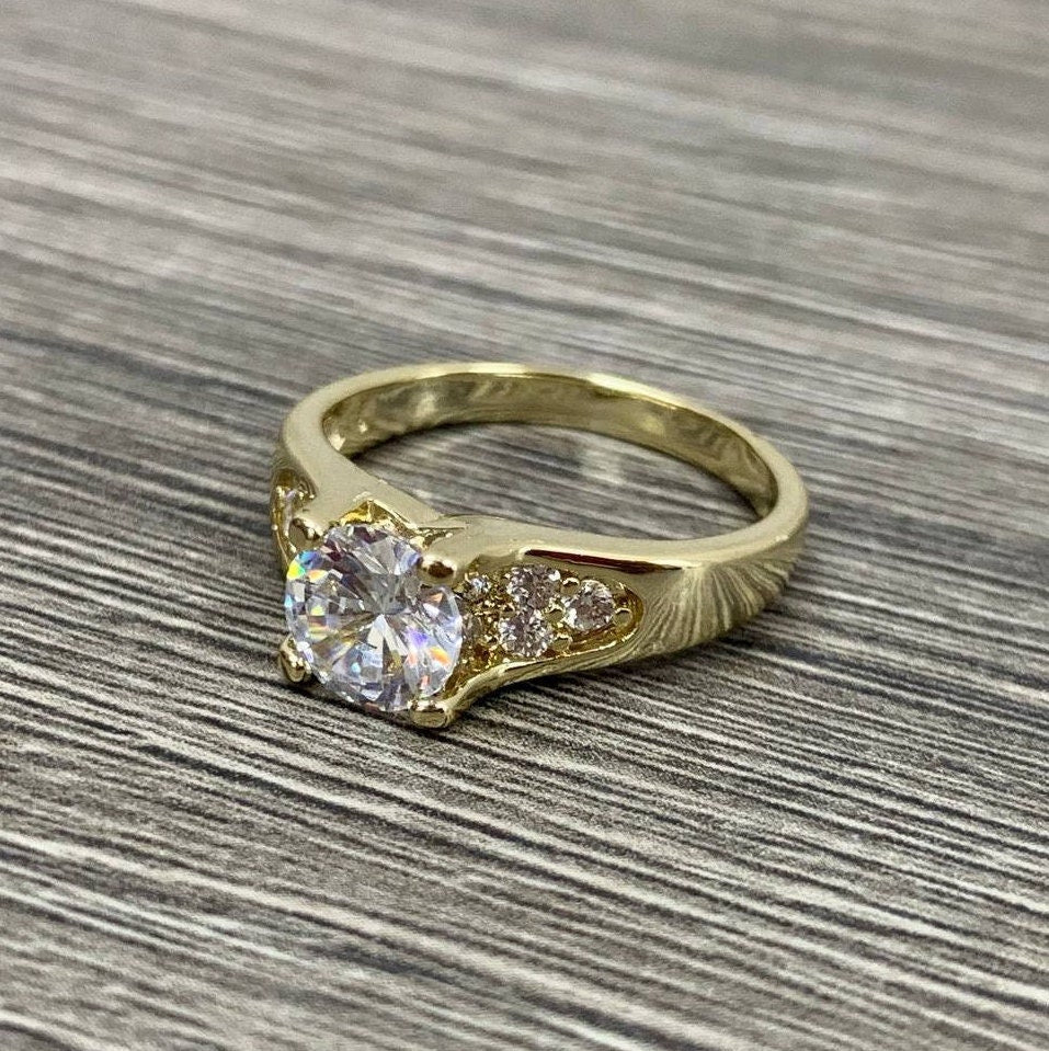 Accented Ring In 18k Gold Filled Featuring Cubic Zirconia Prong Setting Wholesale Jewelry Making Supplies