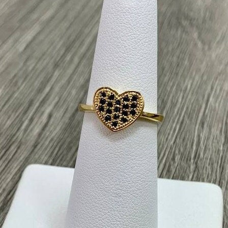 18k Gold Filled Micro Pave Cubic Zirconia Heart Design Ring Featuring Black, Brown, Green And Blue Colors Wholesale Jewelry Supplies